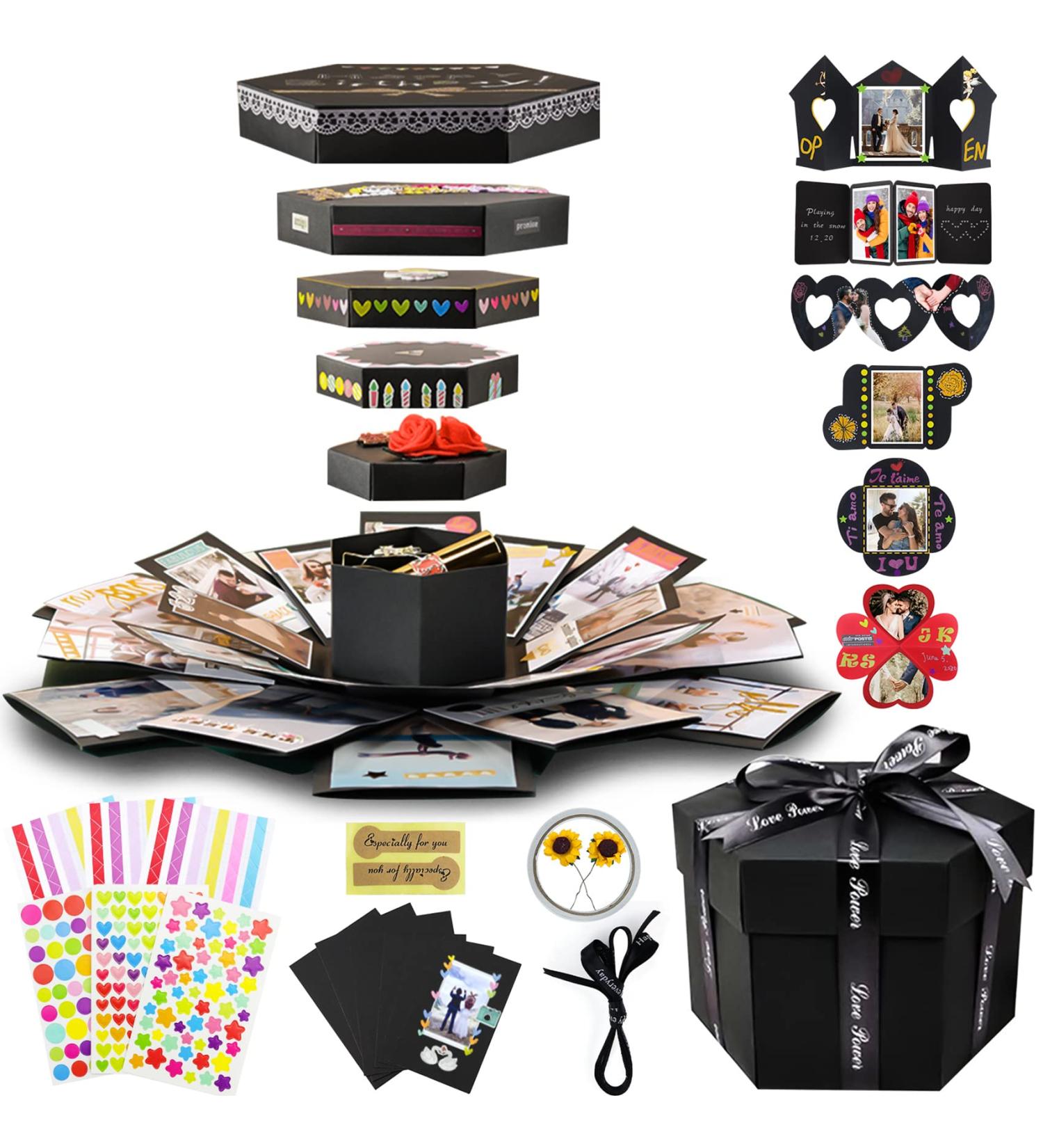 Vienrose Explosion Gift Box Set - DIY Scrapbooking Photo Album - Couple Gifts for Birthday, Proposals, Valentine's Day - 01Black - Buy Online on GoSupps.com