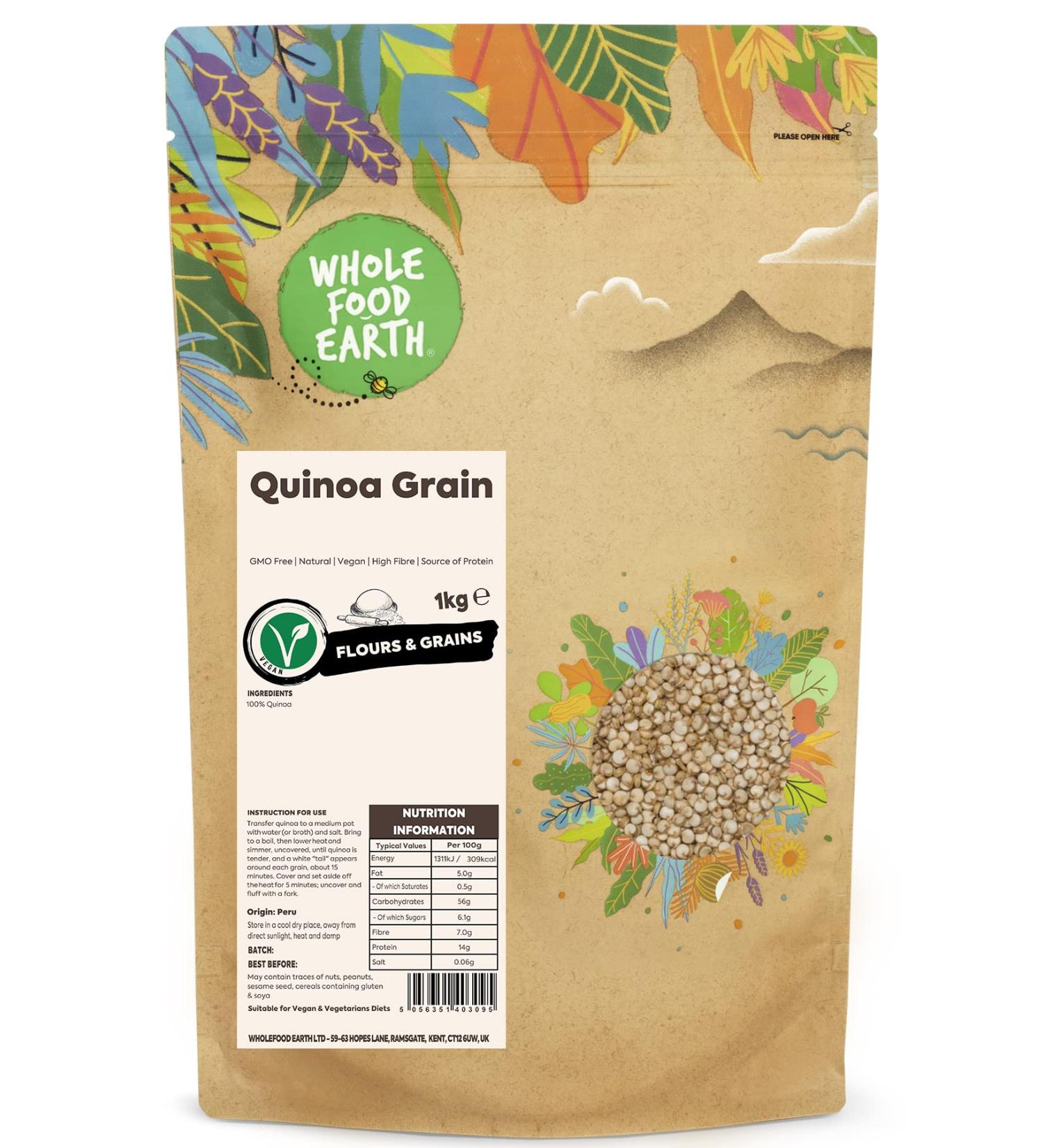 Wholefood Earth Quinoa Grain 1 kg | GMO Free | Natural | High Fibre | Source of Protein 1kg - Buy Online on GoSupps.com