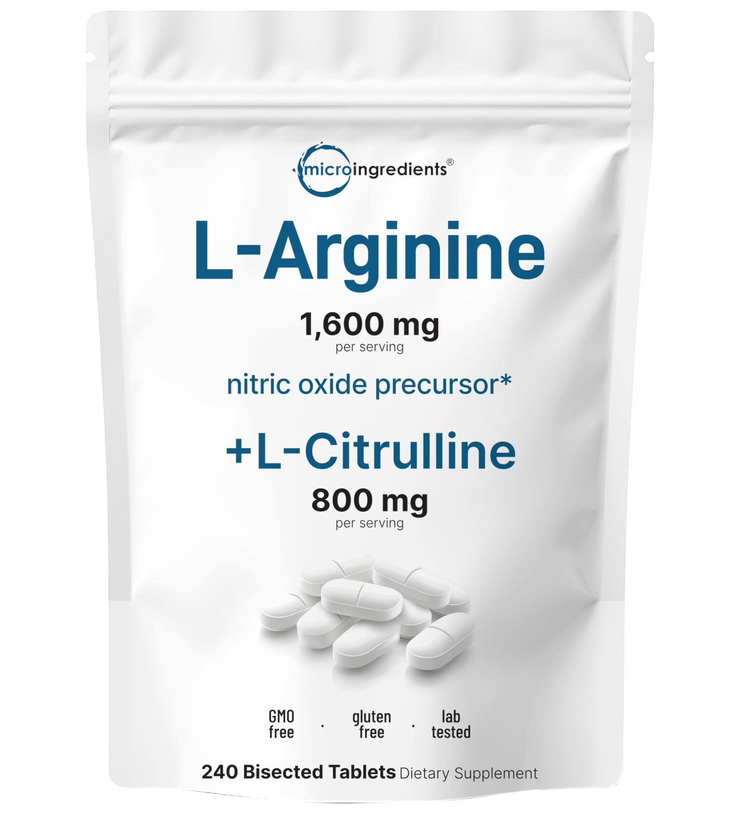 L-Arginine 1 600mg Nitric Oxide Supplement for Men with L-Citrulline 240 Bisected Tablets | Nitric Oxide Precursor | Muscle Energy & Heart Support | Non-GMO Gluten Free - 4 Month Supply - Buy Online on GoSupps.com