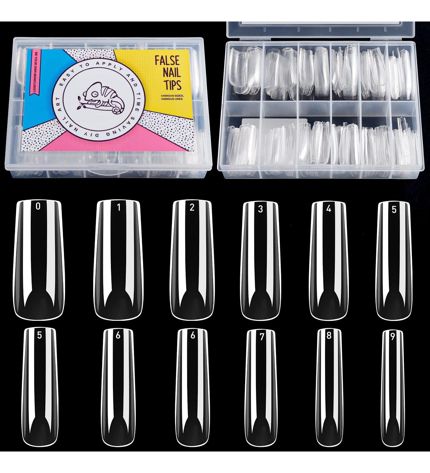 240pcs Clear French Chameleon Long Square Nail Tips - Full Cover Fake Nails with Box for Salons and DIY Nail Art - 10 Sizes - Buy Online on GoSupps.com