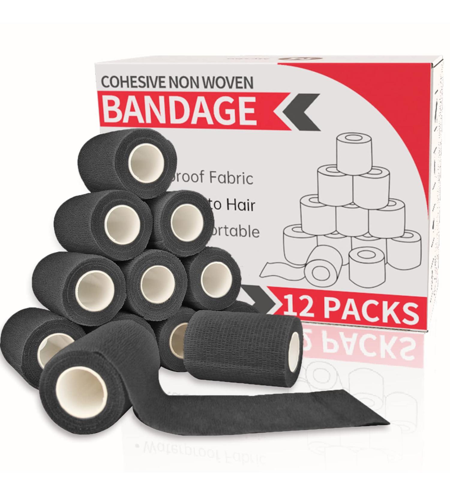12 Pack Mysbo 3x5 Yards Self Adhesive Bandage Wrap - Stretch Athletic Tape for Sports - Black Non-Woven Vet Wrap - Medical Tape for First Aid - Buy Online on GoSupps.com