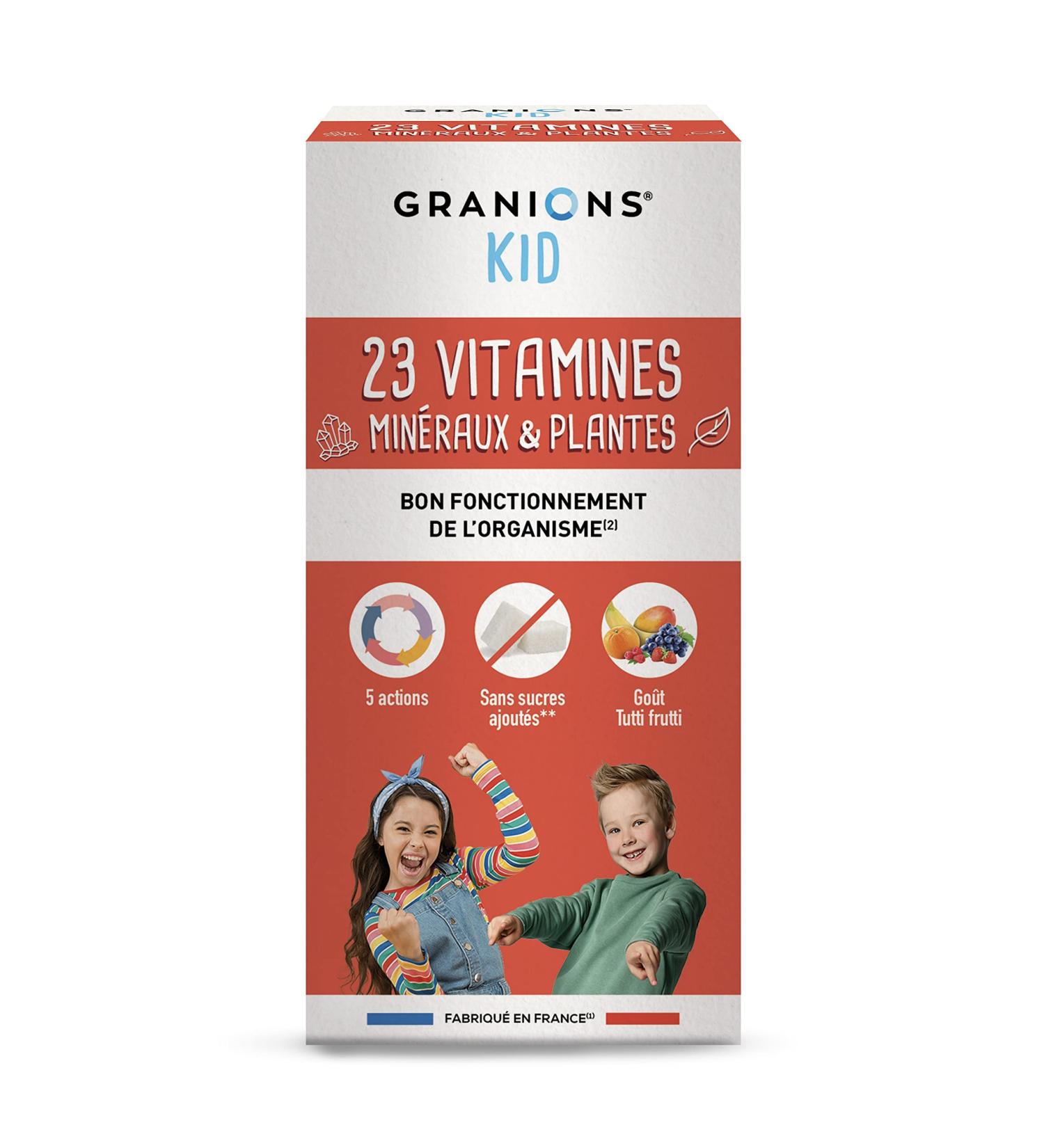 GRANIONS KID 23 VITAMINS AND TRACE ELEMENTS - Vitamins + Magnesium + Zinc + Beta Carotene + Calcium - Good Functioning of the Body - Tutti Frutti Flavor - For Ages 3 Years Aged - 200 ml - Made in - Buy Online on GoSupps.com