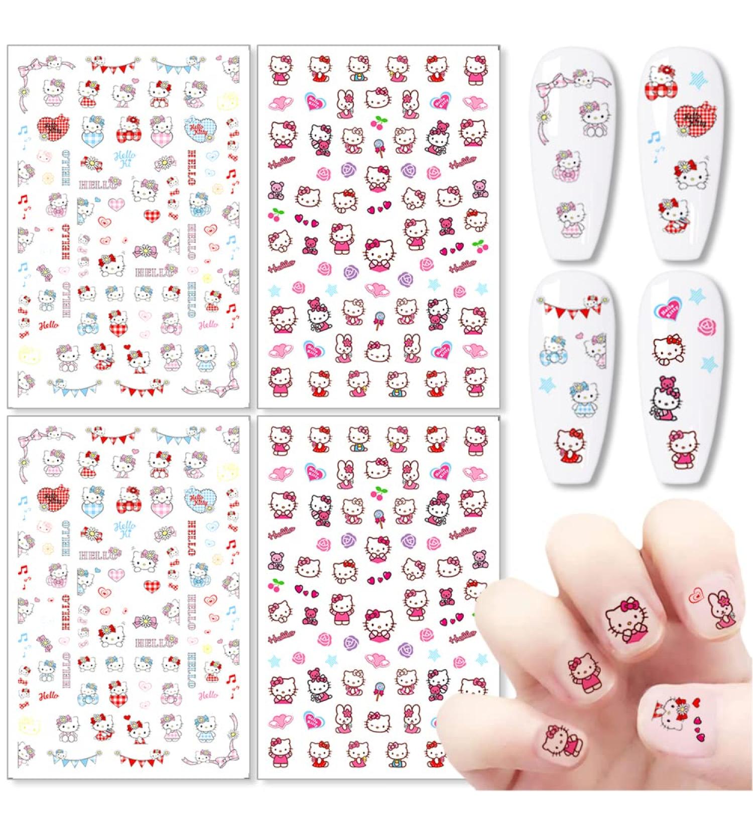Cute Cartoon Nail Art Stickers Decals - 3D Self Adhesive Designer Decals for Women & Girls - Manicure Supplies - 4 Sheets - Buy Online on GoSupps.com