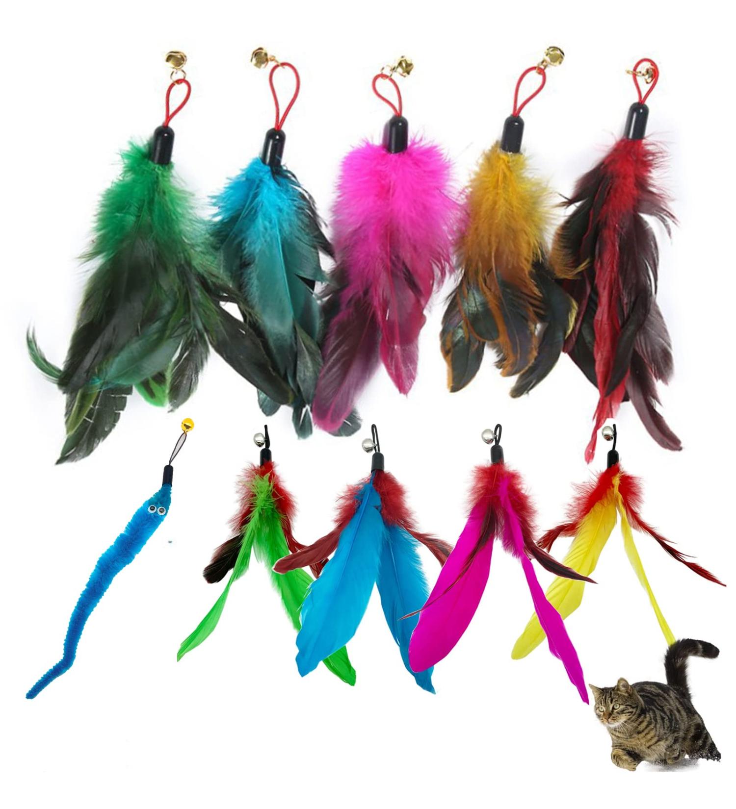 IOSPKKIO Pack of 10 Cat Feather Toys Replacement Cat Toy Magic Wand Refills with Storage Bag Cat Feather Refill Interactive Cats - Buy Online on GoSupps.com