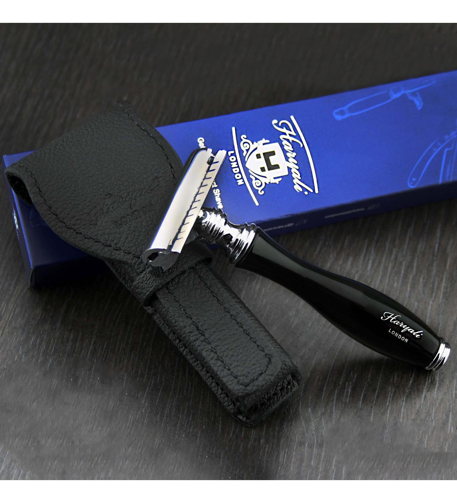 Men's Classic DE Safety Razor Black & Leather Pouch | Travel Essentials & Gifts for Him - Buy Online on GoSupps.com