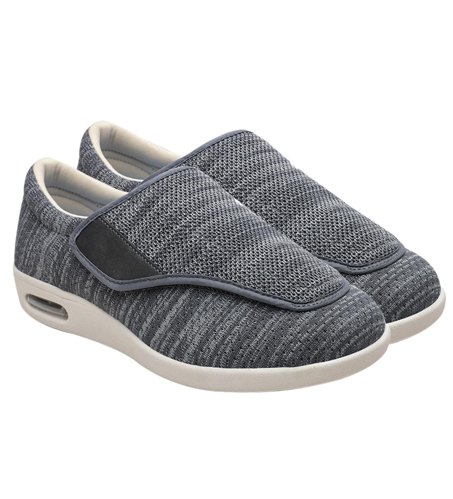 Extra Wide Fitting Diabetic Trainers for Men - Breathable Knit Adjustable Slippers with Anti-Slip Sole for Seniors - 5.5 Dark Grey - Buy Online on GoSupps.com