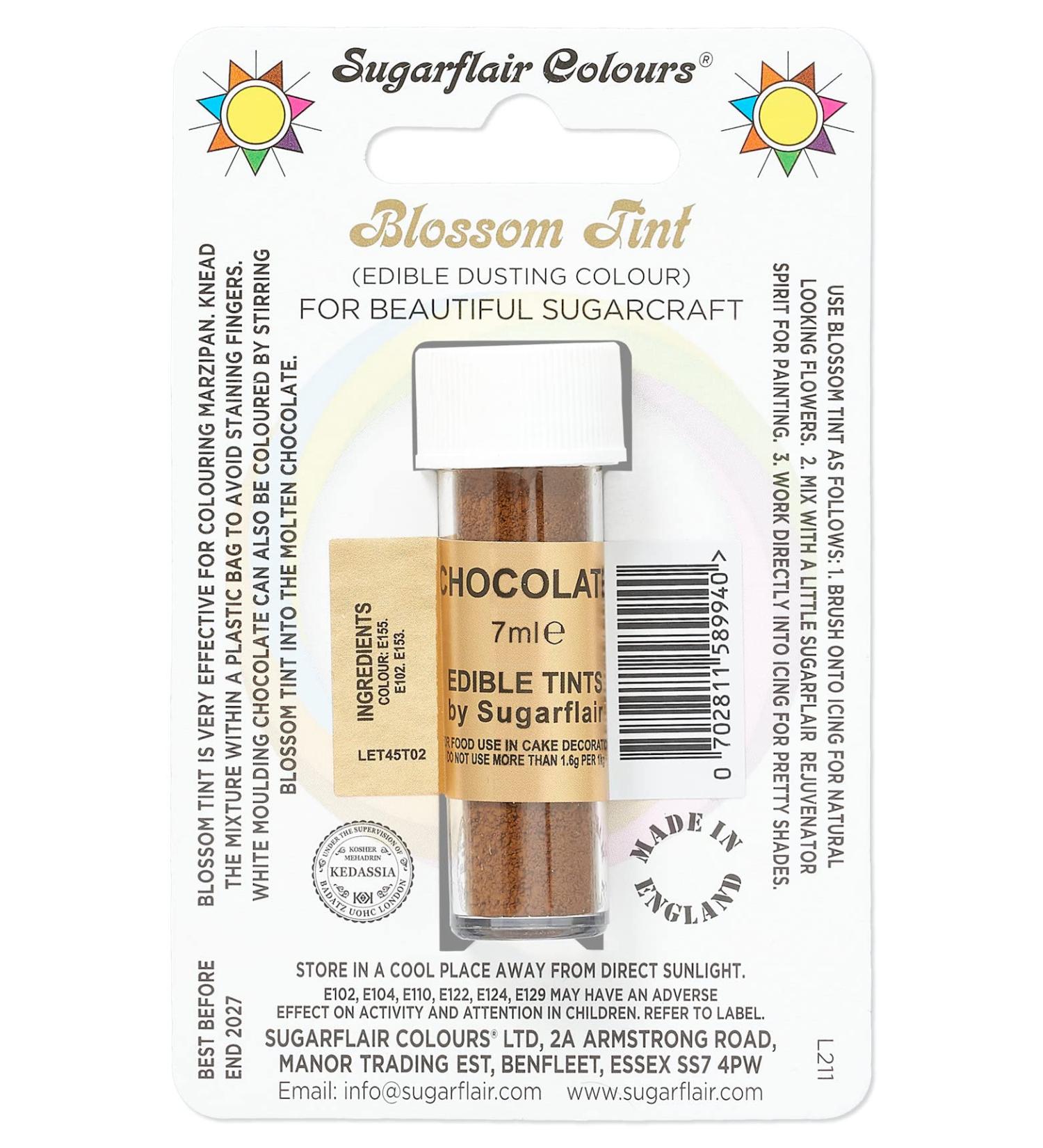 Sugarflair Chocolate Blossom Tint Food Colouring and Dusting Powder Matt Finish Brush On or Mix with Rejuvenator Spirit to Create a One of A Kind Cake - 7ml