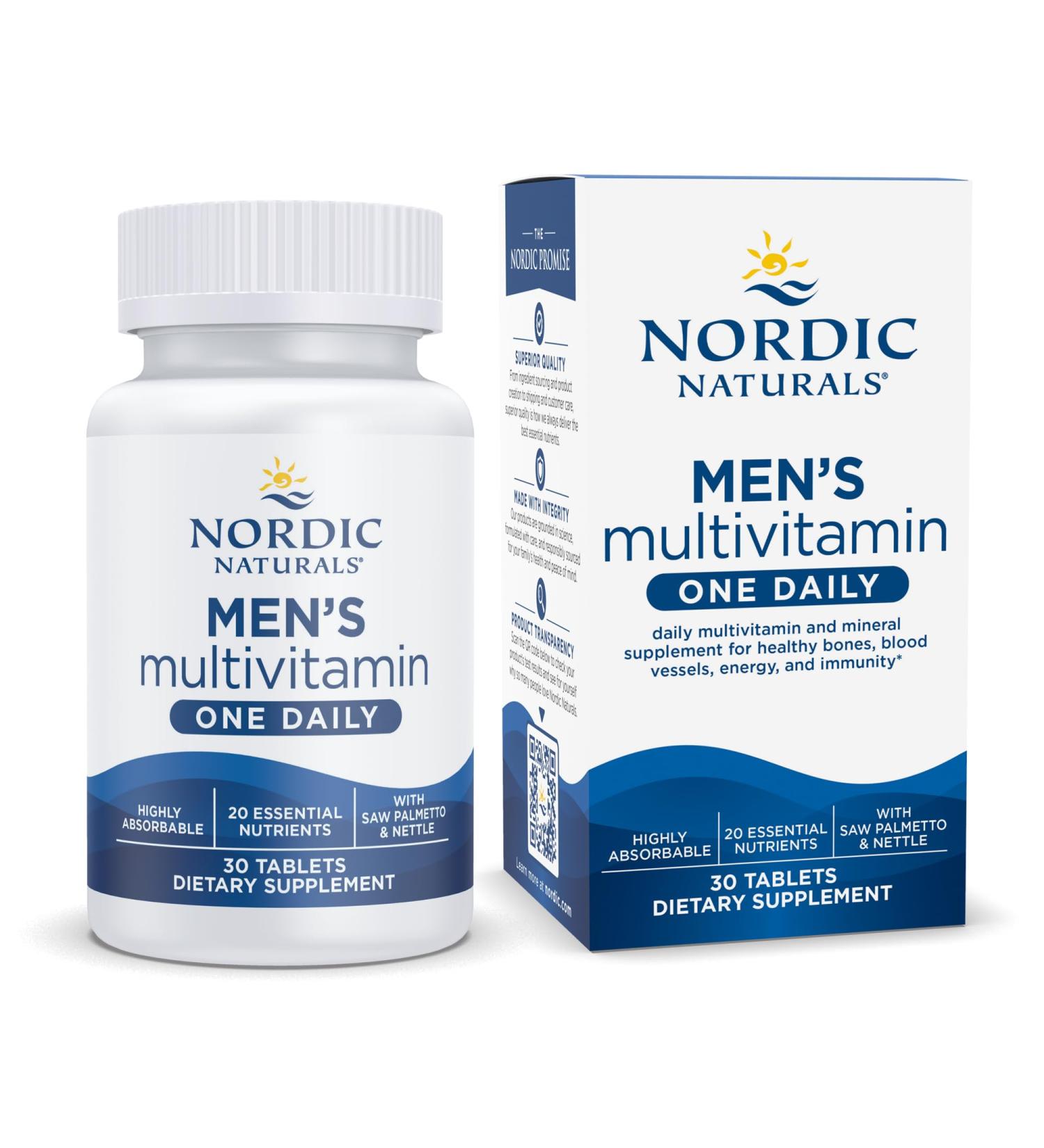 Nordic Naturals Men's Multivitamin One Daily - Bone, Energy & Blood Vessel Support - Immunity Boost - 30 Tablets - Buy Online on GoSupps.com
