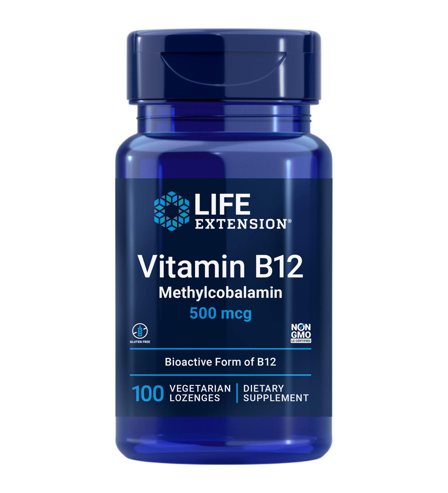 Life Extension B12 Methylcobalamin 500 mcg - 100 Vegetarian Lozenges for Energy & Well-being - Buy Online on GoSupps.com