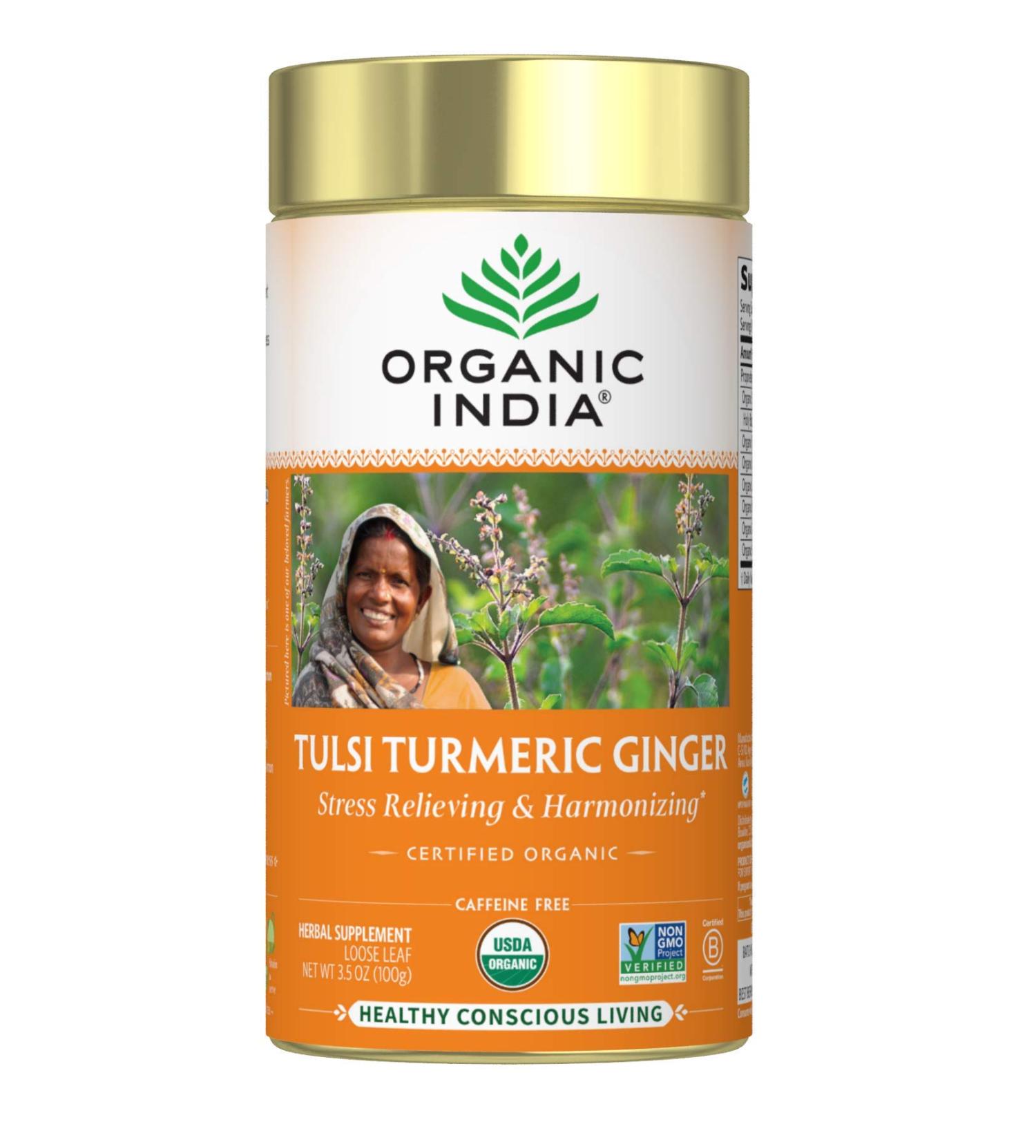 Organic India Tulsi Turmeric Ginger Tea - Stress Relief & Harmony 3.5 oz - Buy Online on GoSupps.com