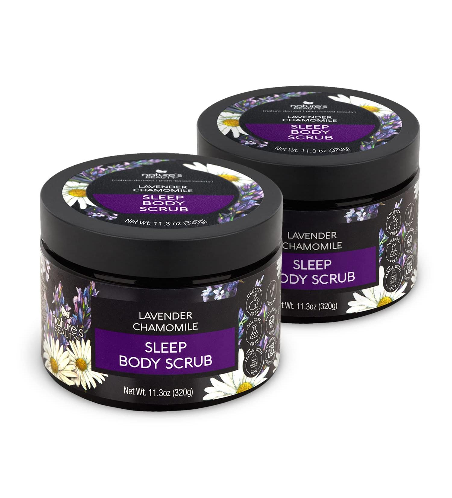 Nature's Beauty Lavender Chamomile Sleep Body Scrub - 2 Pack, 11.3 oz - Exfoliate, Moisturize & Soothe with Coconut, Jojoba & Moringa Seed Oils - Buy Online on GoSupps.com