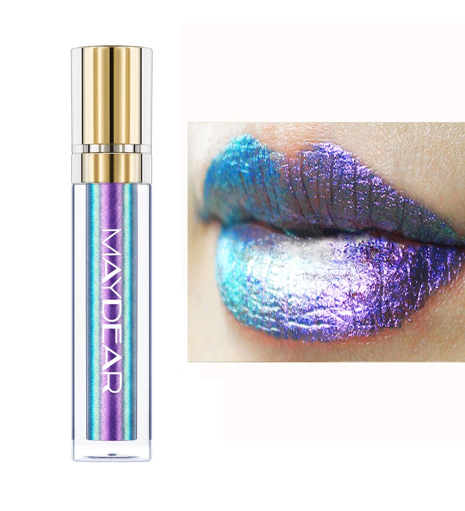 Maydear Chameleon Lipstick - Long Lasting Waterproof Diamond Shimmer Lip Gloss - Blue Purple #4 - Buy Online on GoSupps.com