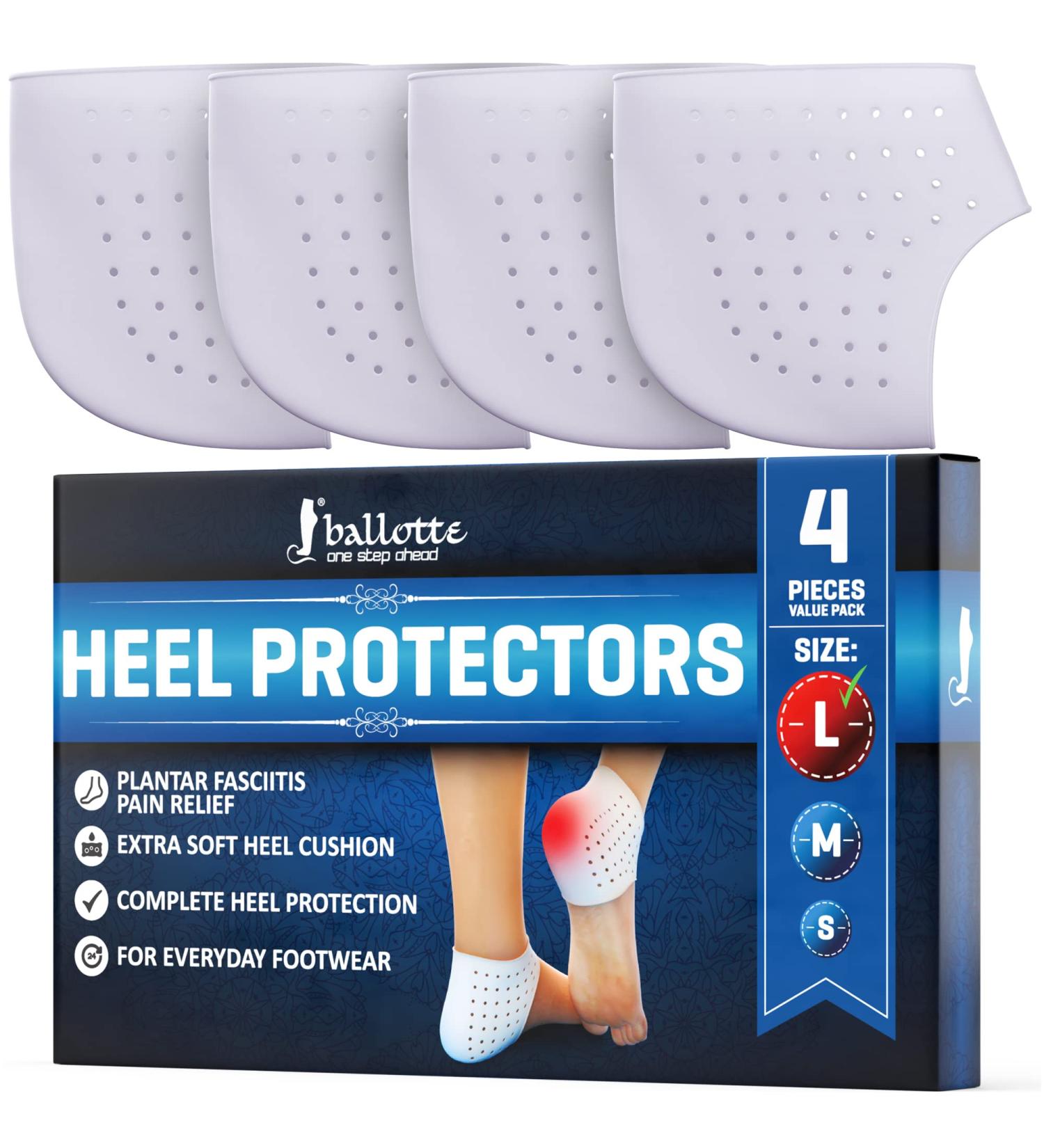 Silicone Heel Protectors - Fast Pain Relief for Plantar Fasciitis - 2 Pair Large Size Heel Cups - Breathable & Supportive for Men and Women - Buy Online on GoSupps.com