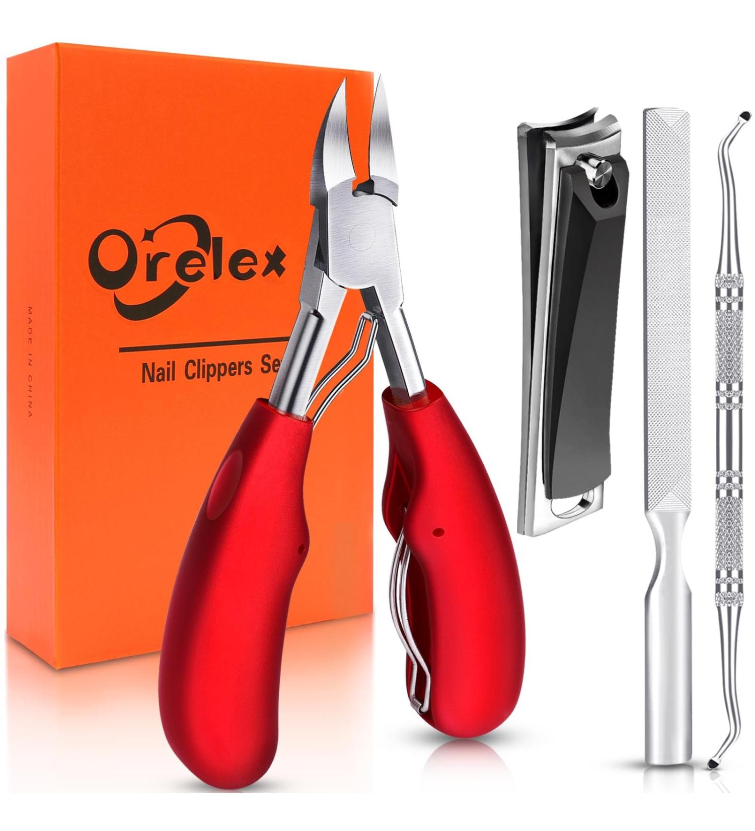 Orelex Professional Toenail Clipper Set - Sharp Stainless Steel Nail Clippers for Ingrown Toenails - Set of 4 with Soft Handle - Ideal for Pedicure Care - Buy Online on GoSupps.com