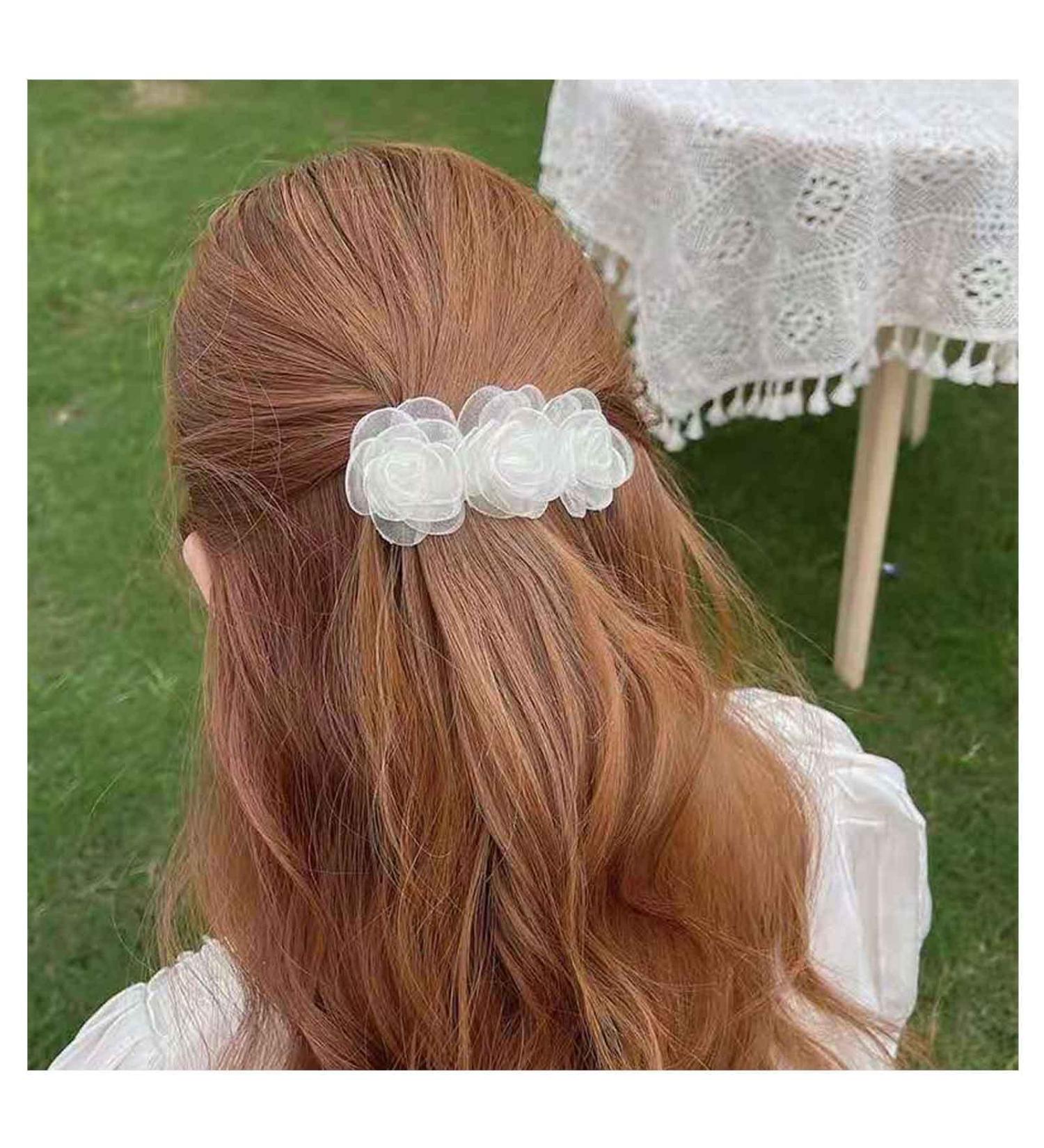 Iaceble Boho Lace Flower Hairpin Barrette - White Wedding Bridal Hair Accessory for Women and Girls - Buy Online on GoSupps.com