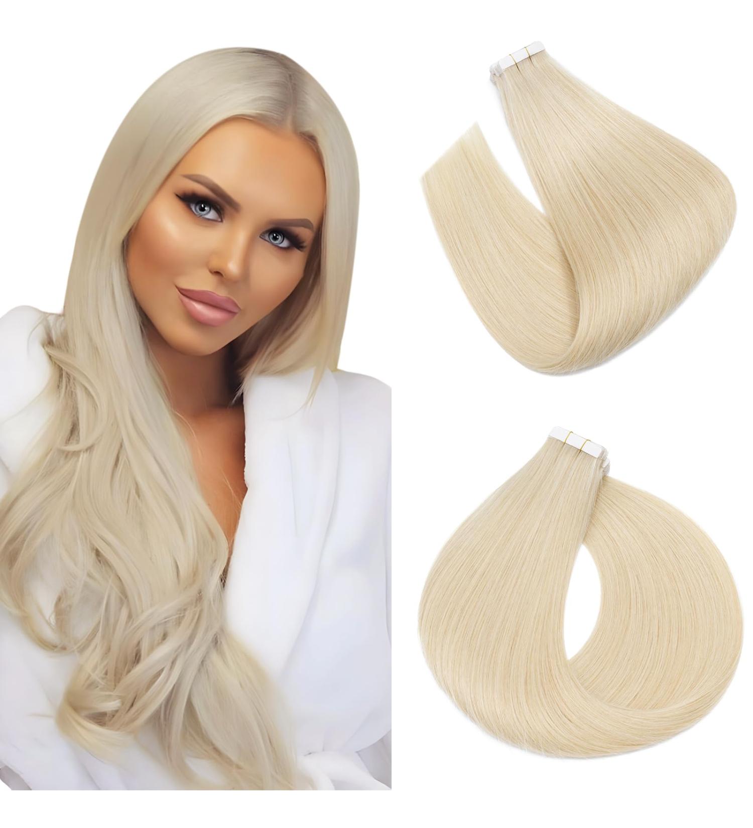 Elailite Tape Extensions - Real Remy Human Hair 22 Inches 100g #60 Platinum Blonde - Premium Hair Extension Adhesive - Buy Online on GoSupps.com