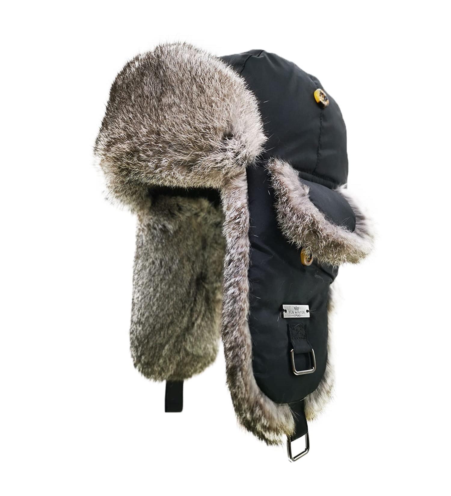 100% Rabbit Fur Winter Trapper Hat in Grey for Men & Women - Medium-Large - Buy Online on GoSupps.com