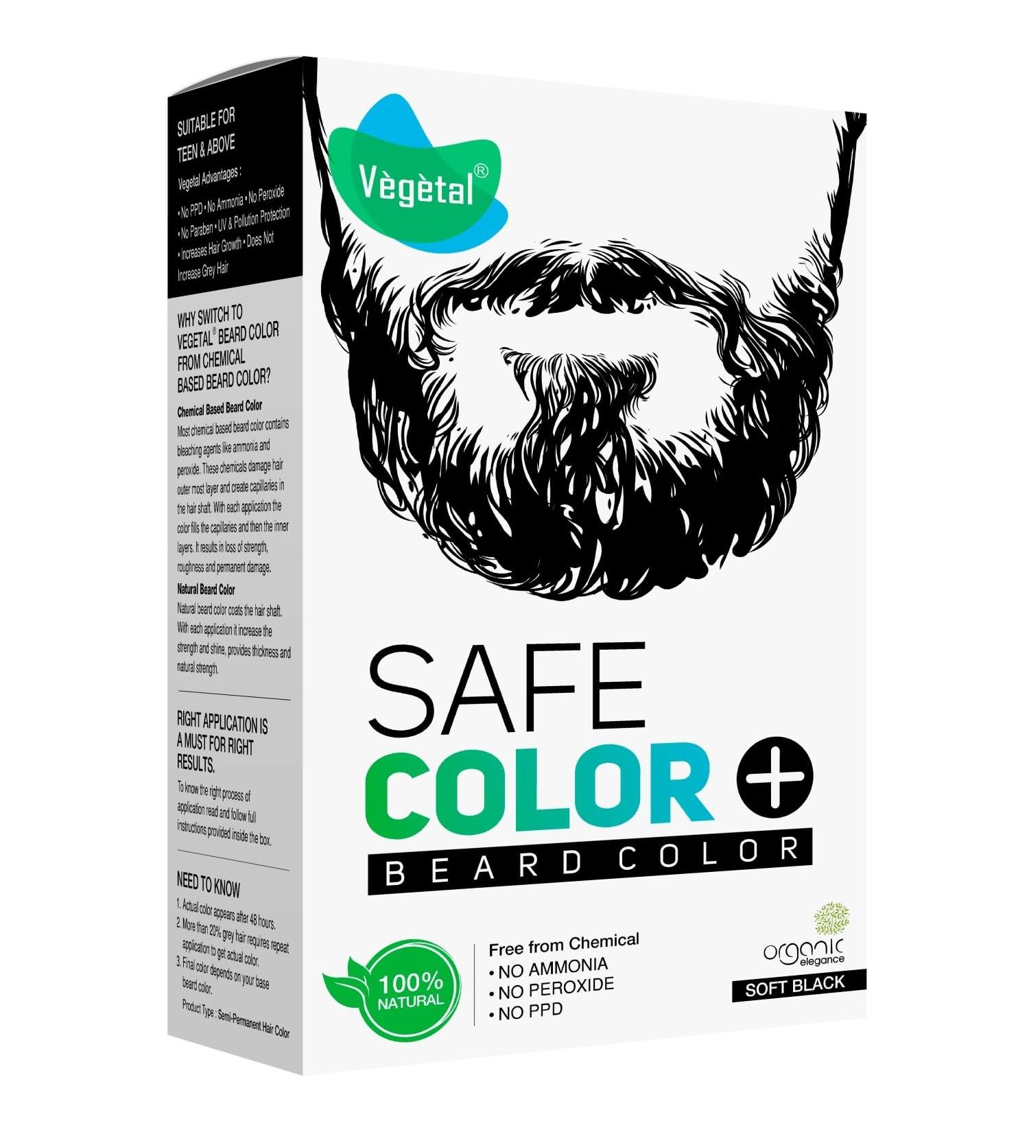 Vegetal Safe Color - Soft Black 25g | Certified Organic Chemical-Free Allergy-Free Beard Hair Color for Men - No Ammonia Formula - Buy Online on GoSupps.com