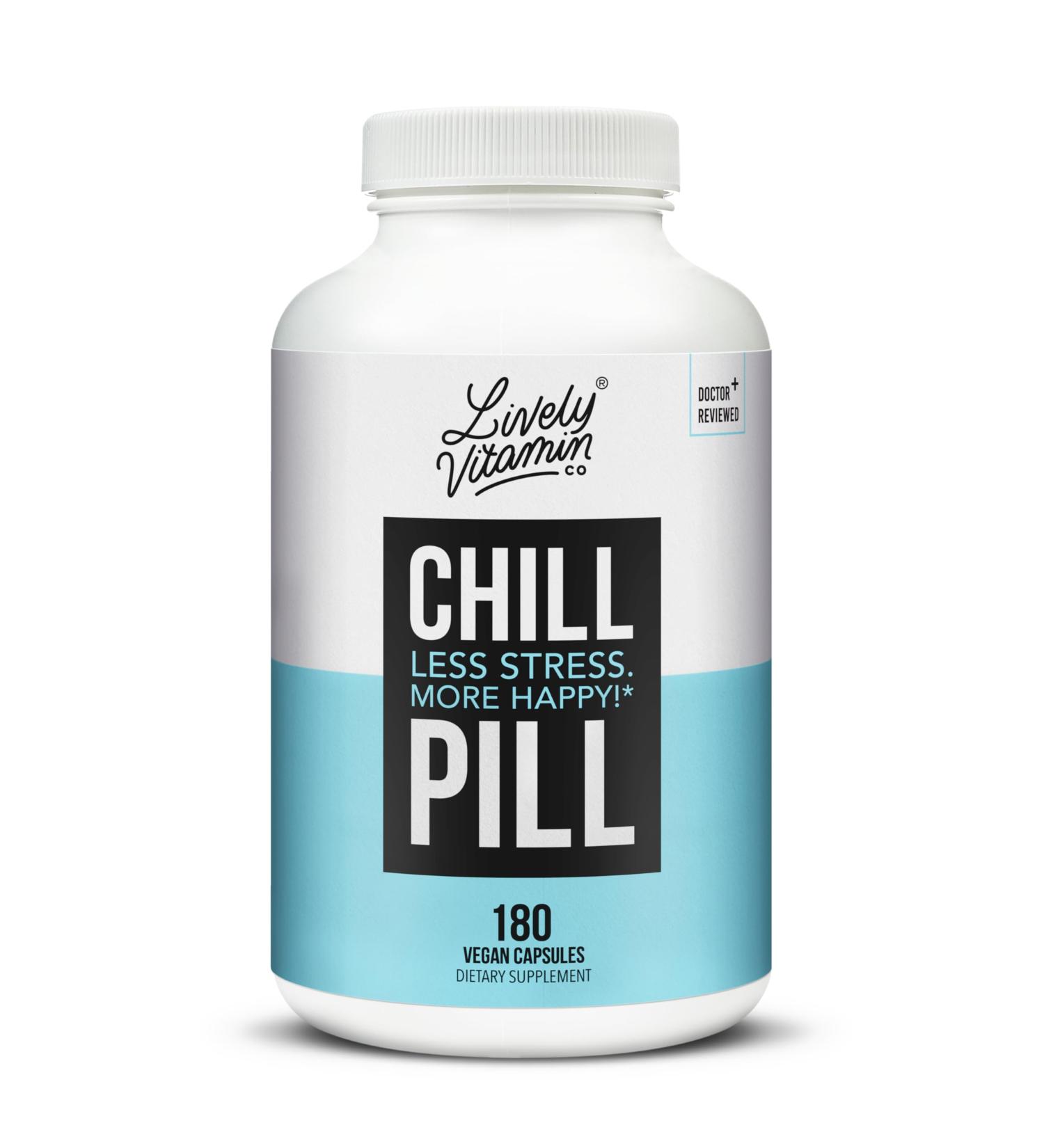 LIVELY VITAMIN CO. Chill Pill - Calm Mood - Relax - Restful Deep Sleep - REM - Stress - Anxiousness - Magnolia Bark - Chamomile - L-Theanine - Passionflower - 5-HTP - 90 Vegan Capsules 90 Count (Pack of 1) - Buy Online on GoSupps.com