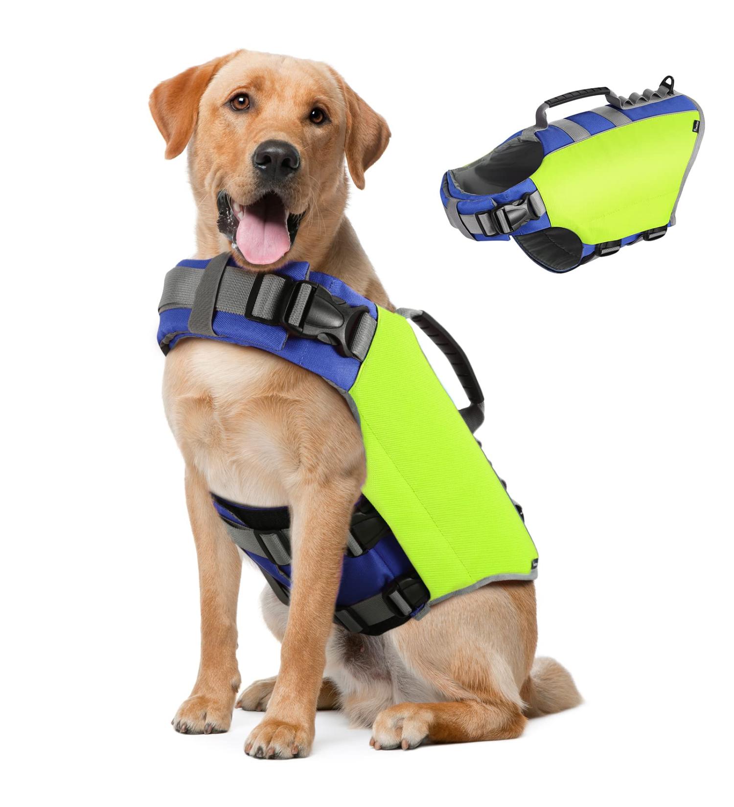 Pawaboo XL Dog Life Jacket - Adjustable Swimming Vest with Strong Buoyancy & Reflective Rescue Handle - Durable for Dogs in Light Yellow - Buy Online on GoSupps.com