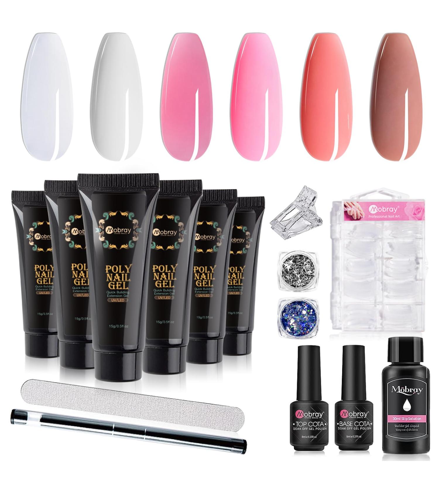 Mobray Poly Nail Gel Kit - 6 Color Extension Set with Nail Forms and Slip Solution - Professional Nail Art Starter Gifts for Women - Buy Online on GoSupps.com