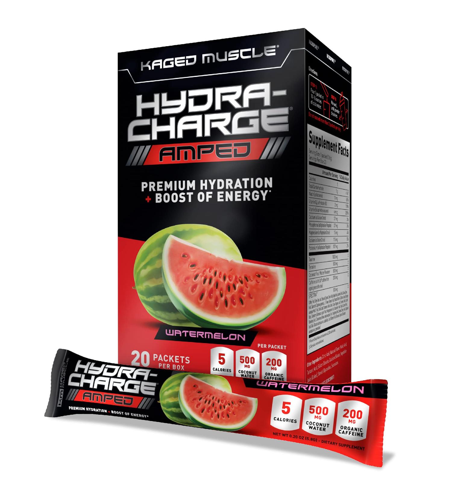 Kaged Muscle Hydra-Charge Amped Electrolyte Powder Packet - Watermelon (Caffeinated) 20 Servings - Buy Online on GoSupps.com