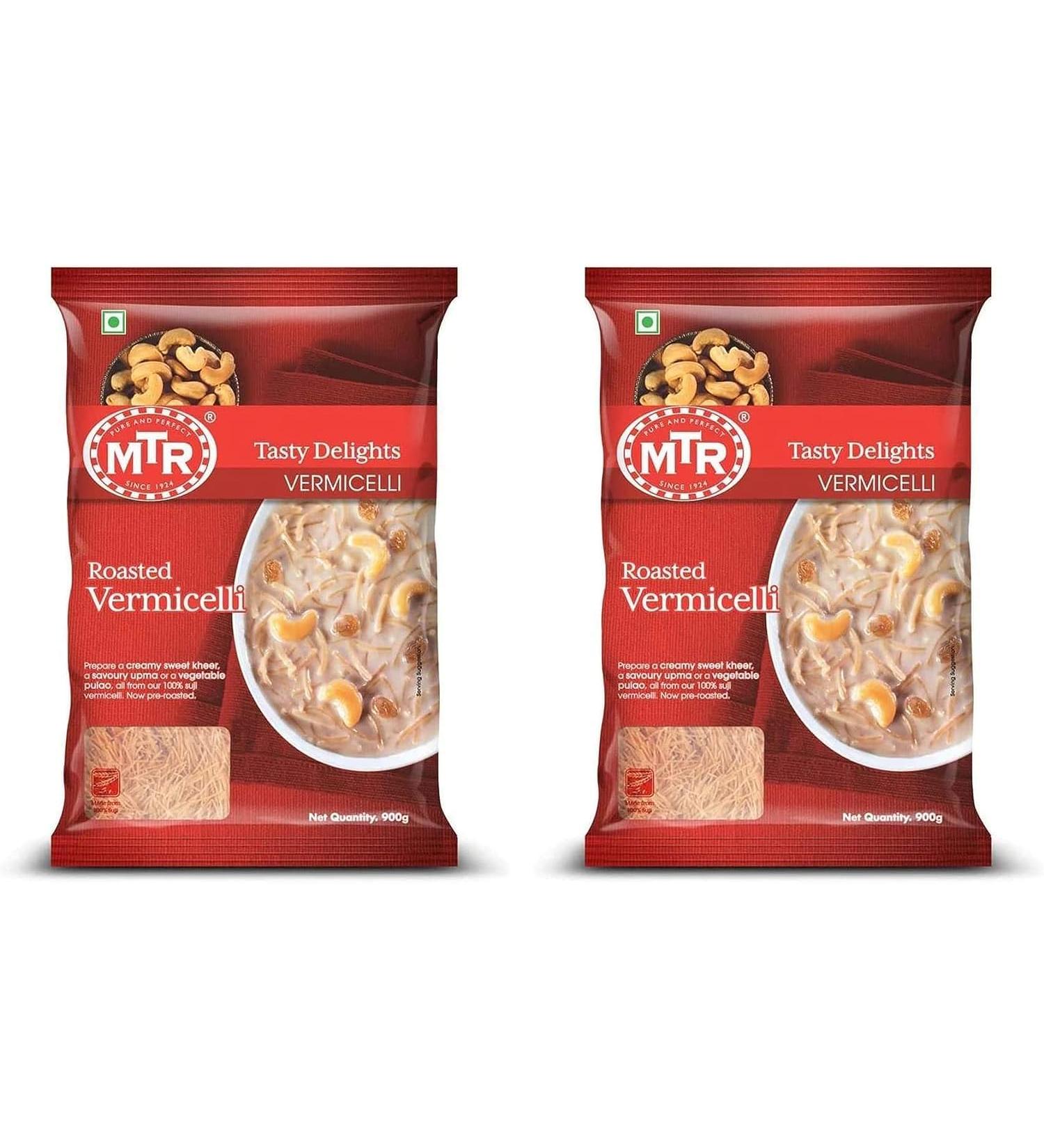 MTR Instant Ready Mix Various Flavours - Traditional South Indian Breakfast Tasty and Healthy - Easy to Prepare Snacks - Roasted Vermicelli 900g (Pack of 2)