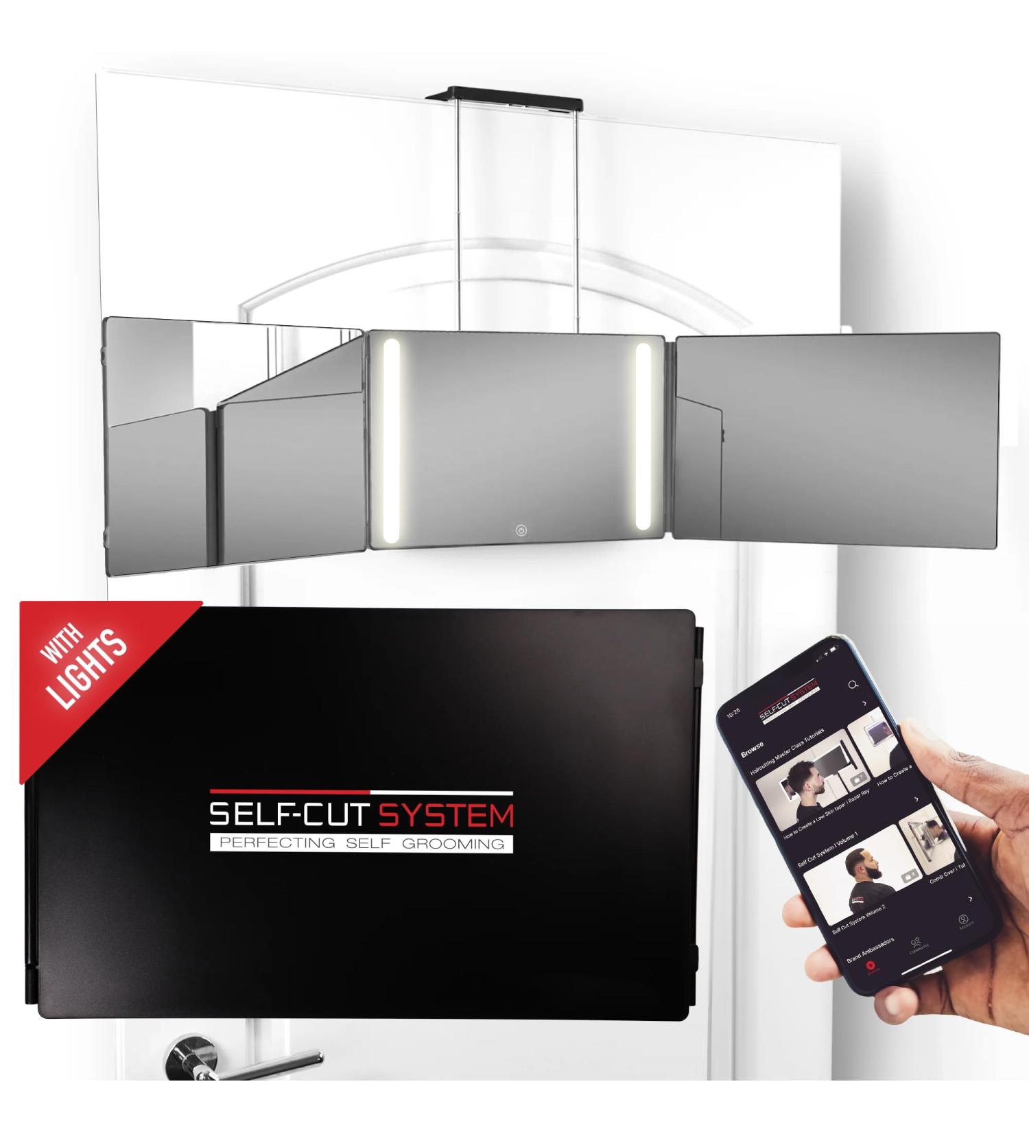 Self-Cut System - 3 Way Mirror with Lights - Three Way Mirror for Self Hair Cutting - Over The Door Mirror - Trifold Mirror - 360 Mirror - Barber Mirror - Self Haircut Mirror (Travel 3.0 LED) Black - Buy Online on GoSupps.com