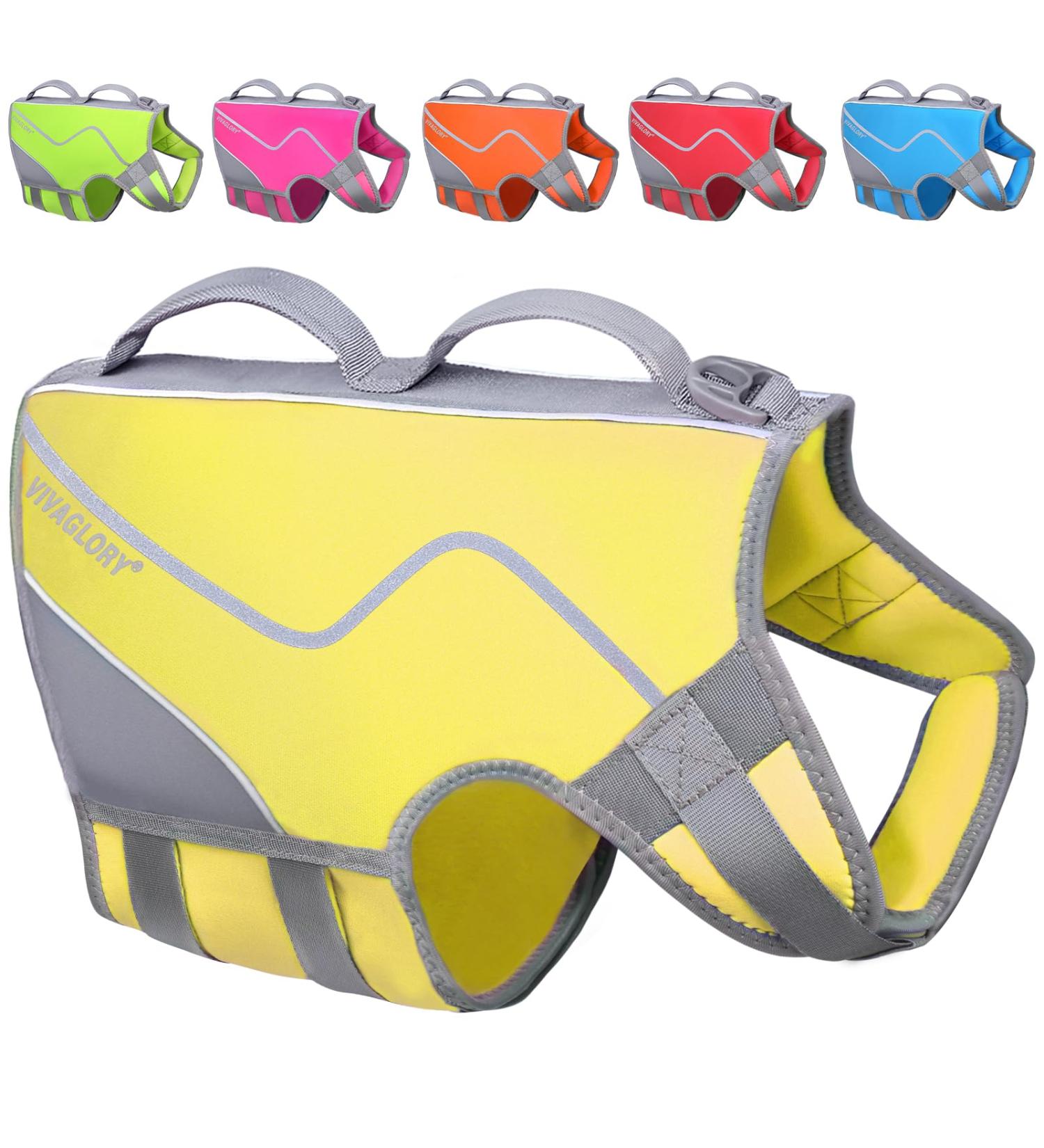 Vivaglory Sporty Neoprene Dog Rescue Vest - Durable Yellow XL (74-84cm) with Velcro Fastener - Comfortable Pet Security Gear for International Shipping - Buy Online on GoSupps.com