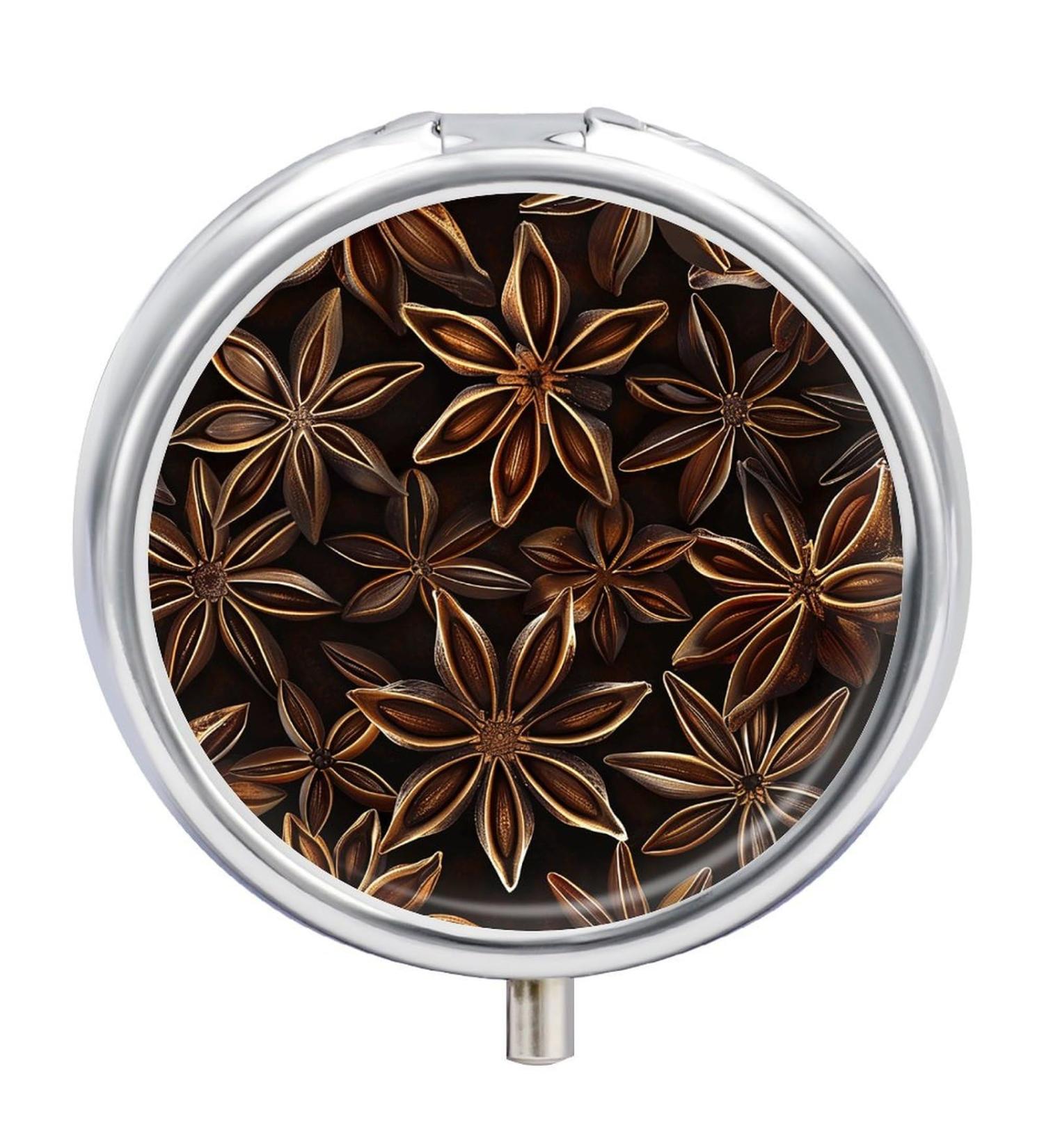Travel Pill Box with 3 Compartments - Portable Star Anise Pattern Medicine Organizer for Purse & Pocket - Buy Online on GoSupps.com