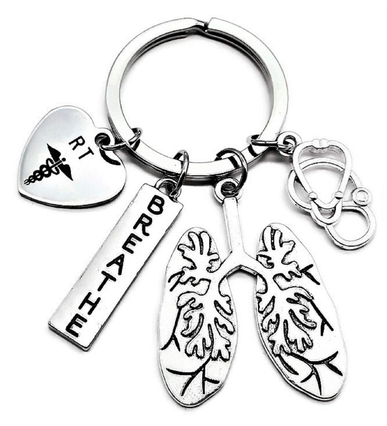 RT Respiratory Therapist Keychain RT Keychain Respiratory Therapy Gift Lung Keychain Lung Specialist Keychain Stethoscope Anatomical Lung Breathe Pulmonary Respiratory Care Lung Disease