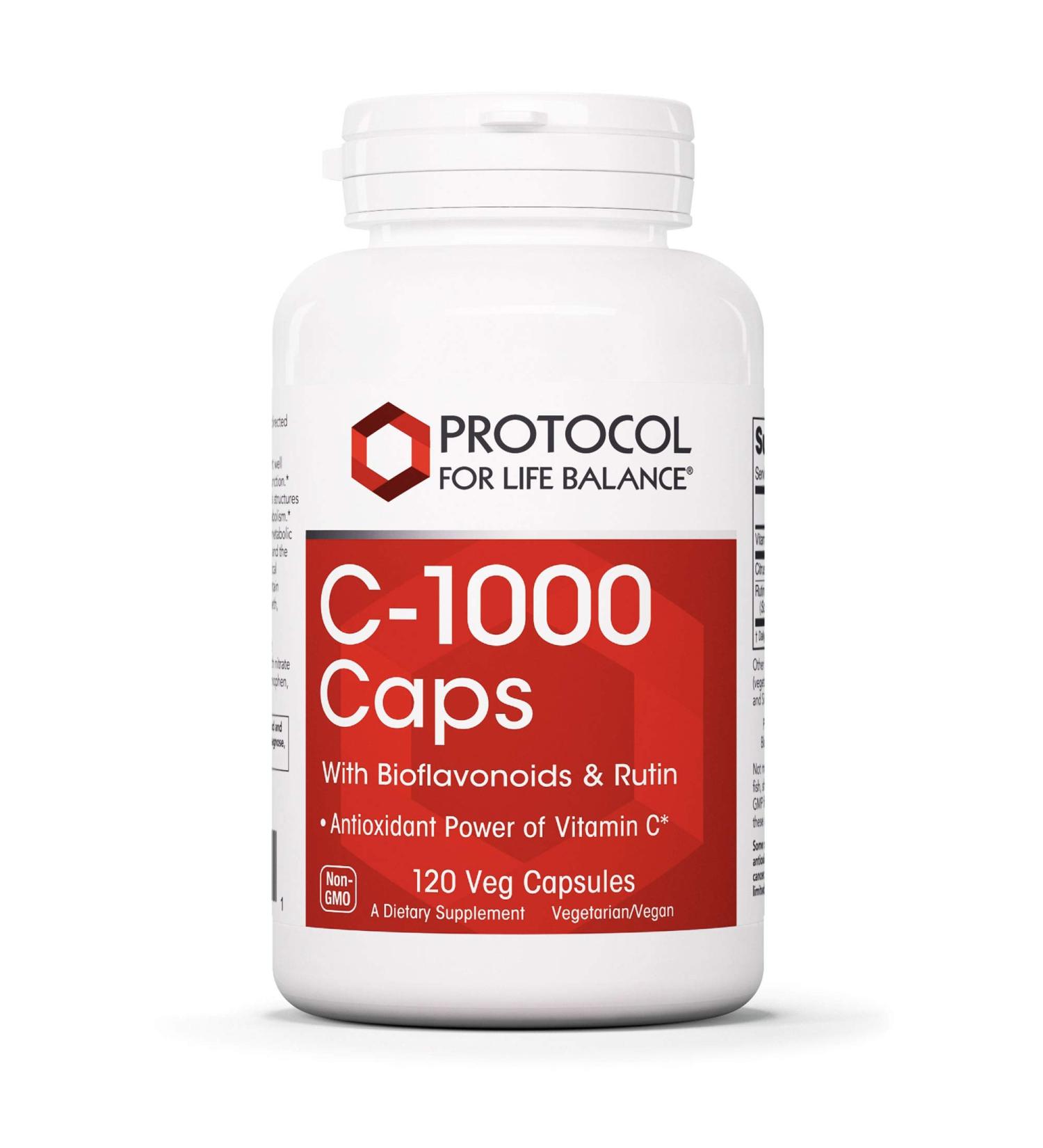 Protocol C-1000 Caps with Bioflavonoids and Rutin - Antioxidant Vitamin C for Immune Support - 120 Veg Capsules - Buy Online on GoSupps.com