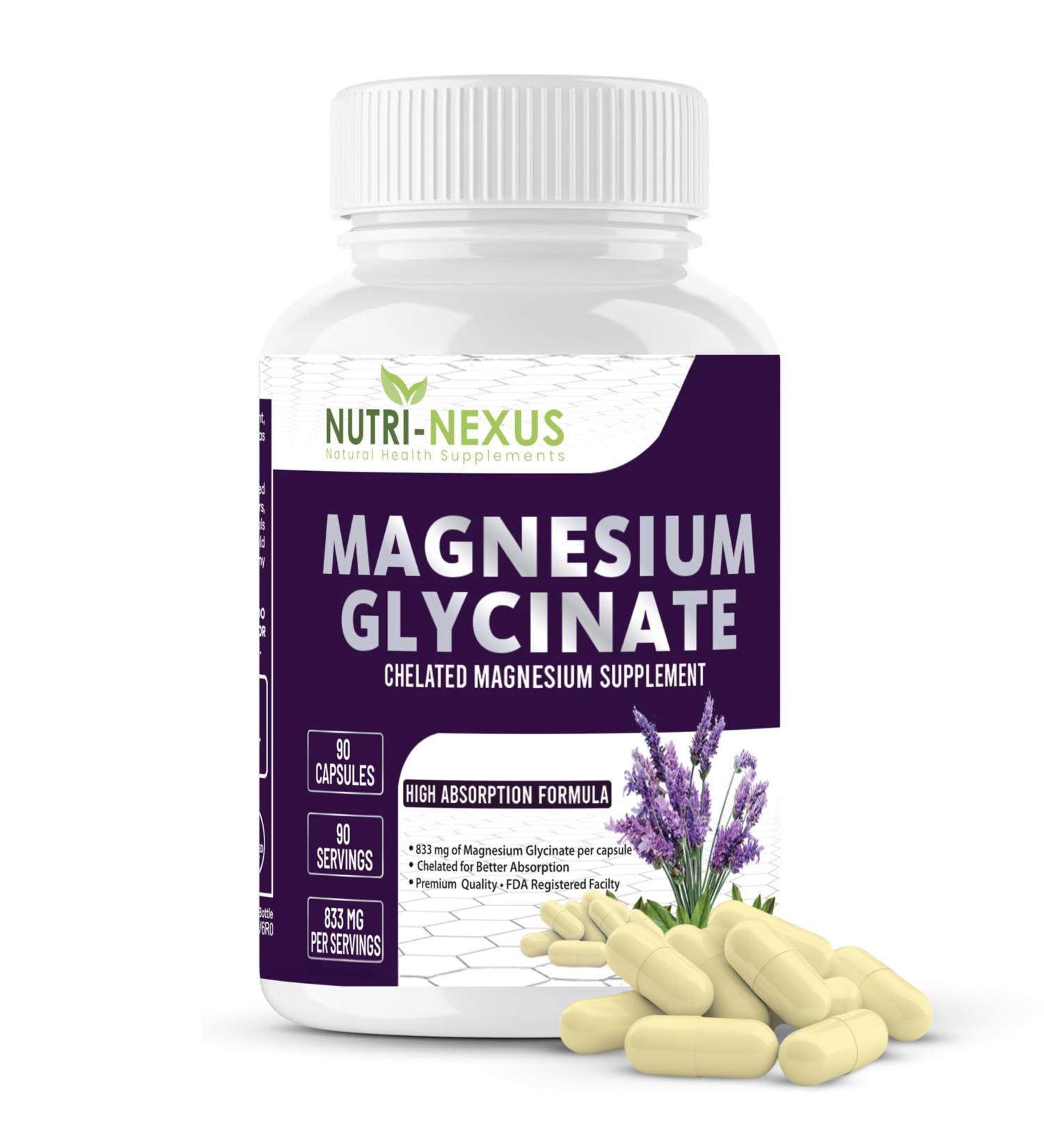 Magnesium Glycinate 833mg - 90 Vegan Capsules | Gluten Free High Absorption Chelated Magnesium Glycinate for Sleep Muscle Heart Metabolism Support | - Buy Online on GoSupps.com