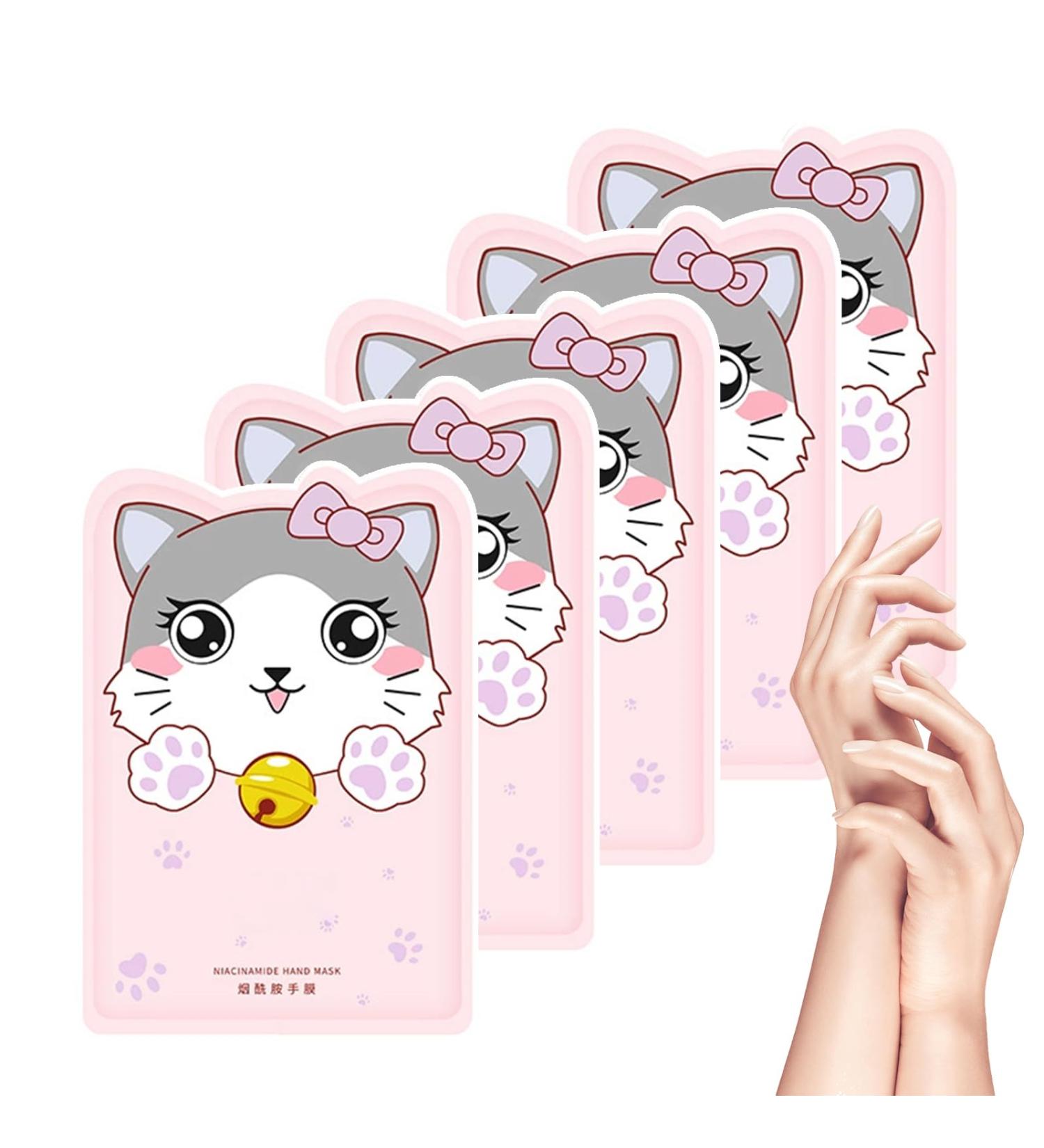 5PCS Gants Hydratants Pour Les Mains Masque De Soin Des Mains Gants Nourrissants Gants Hydratants Pour La Nuit Pour Les Mains S ches Et Gerc es Niacinamide Masque pour les mains de chat Rose  - Buy Online on GoSupps.com