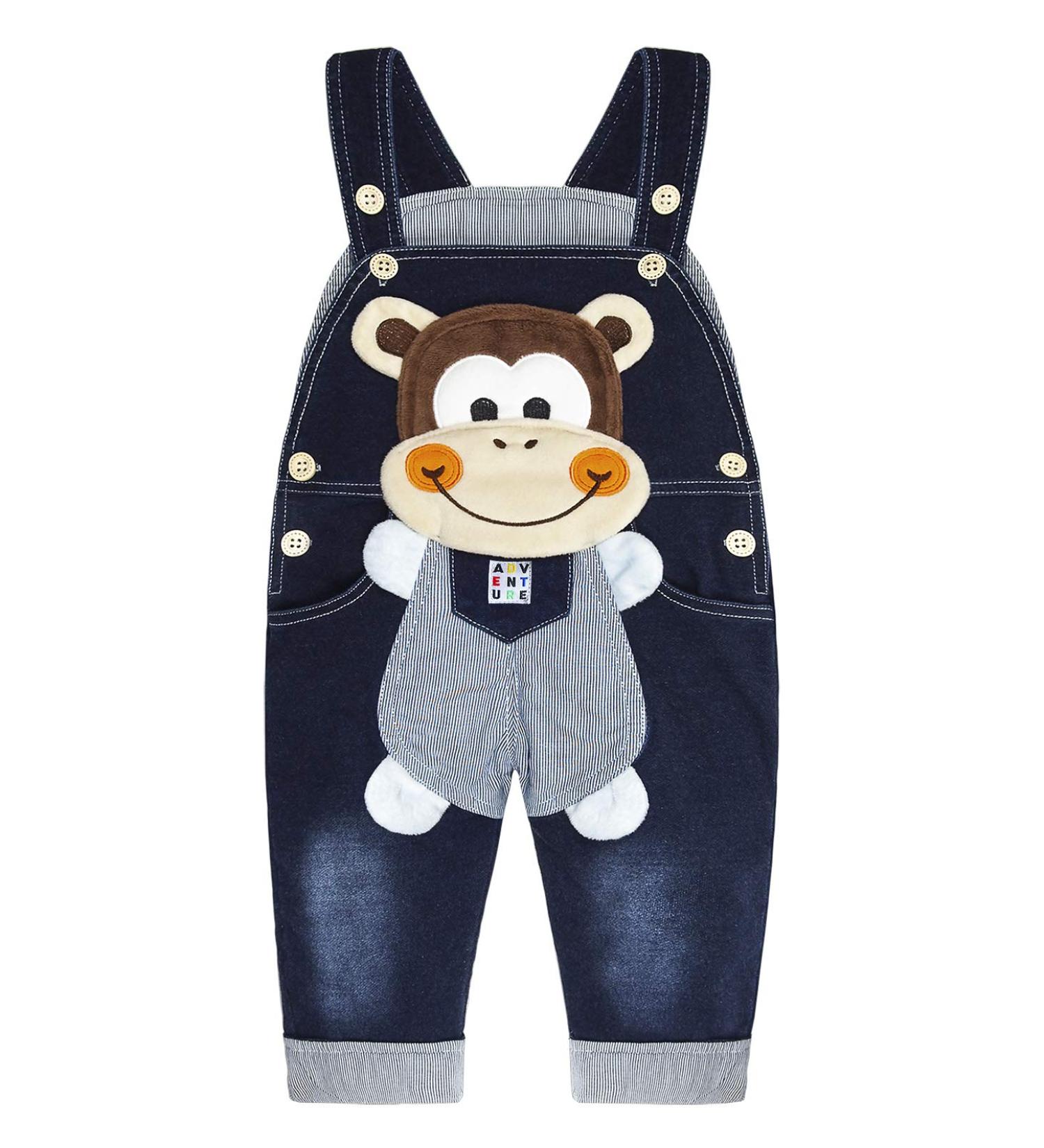 KIDSCOOL SPACE Baby Denim Overalls | 3D Cute Cartoon Jean Dungarees | 18-24 Months | Smilingmonkey Design - Buy Online on GoSupps.com