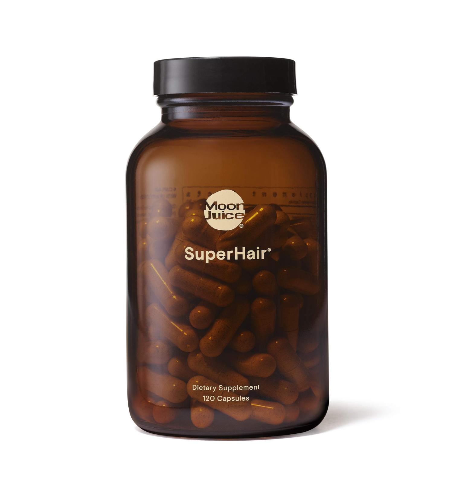 SuperHair by Moon Juice - Natural Hair Nutrition Supplement for Healthier, Thicker Hair - 250mg Ashwagandha, 500mcg Biotin, 120mg Saw Palmetto - Vegan & Non-GMO - 120 Capsules - Buy Online on GoSupps.com