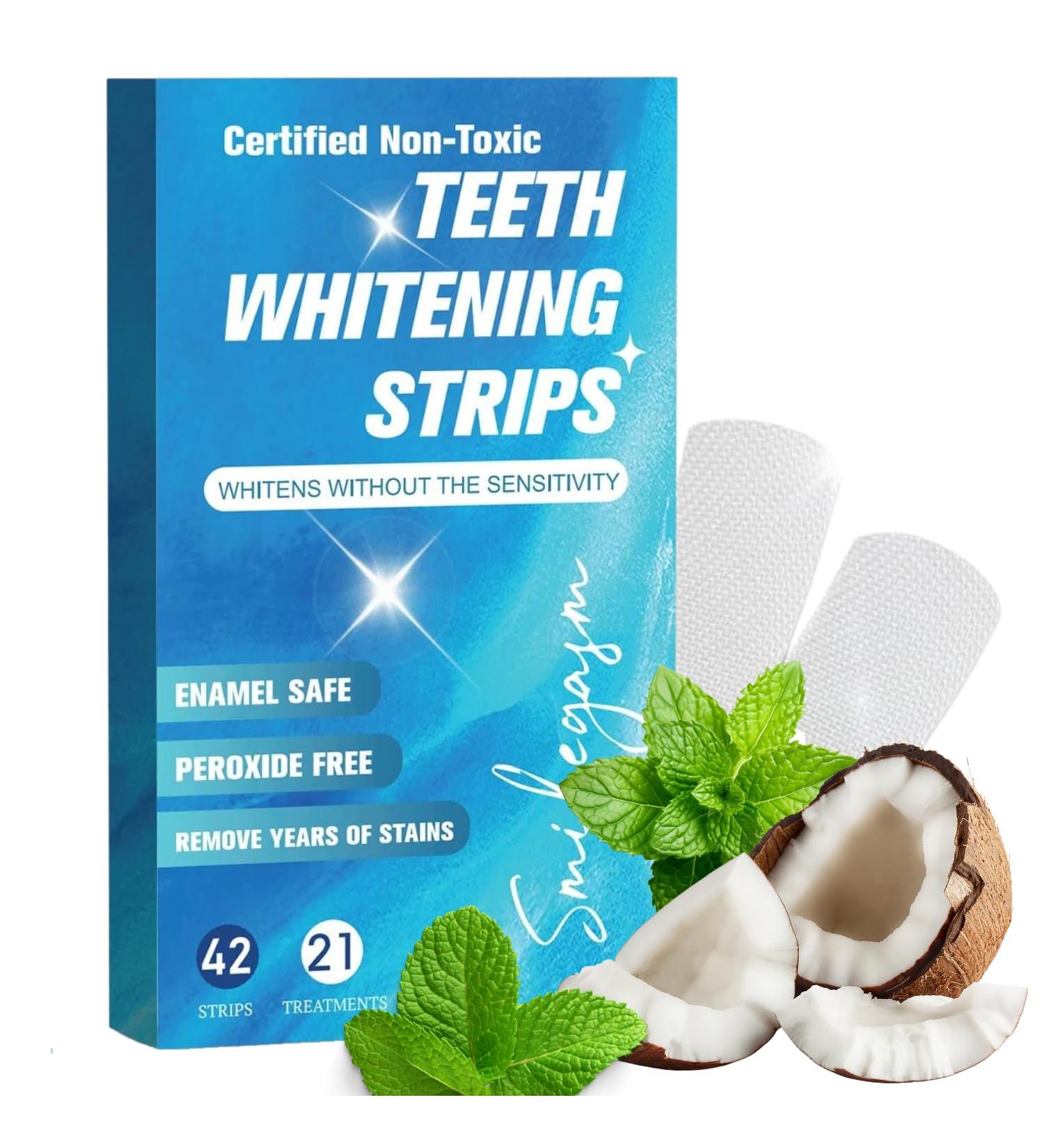 Teeth Whitening Strips - Enamel-Safe Dental Kit for Brighter Smile - 42 Fast Stain Remover Strips - Vegan & Non-Alcoholic - Buy Online on GoSupps.com
