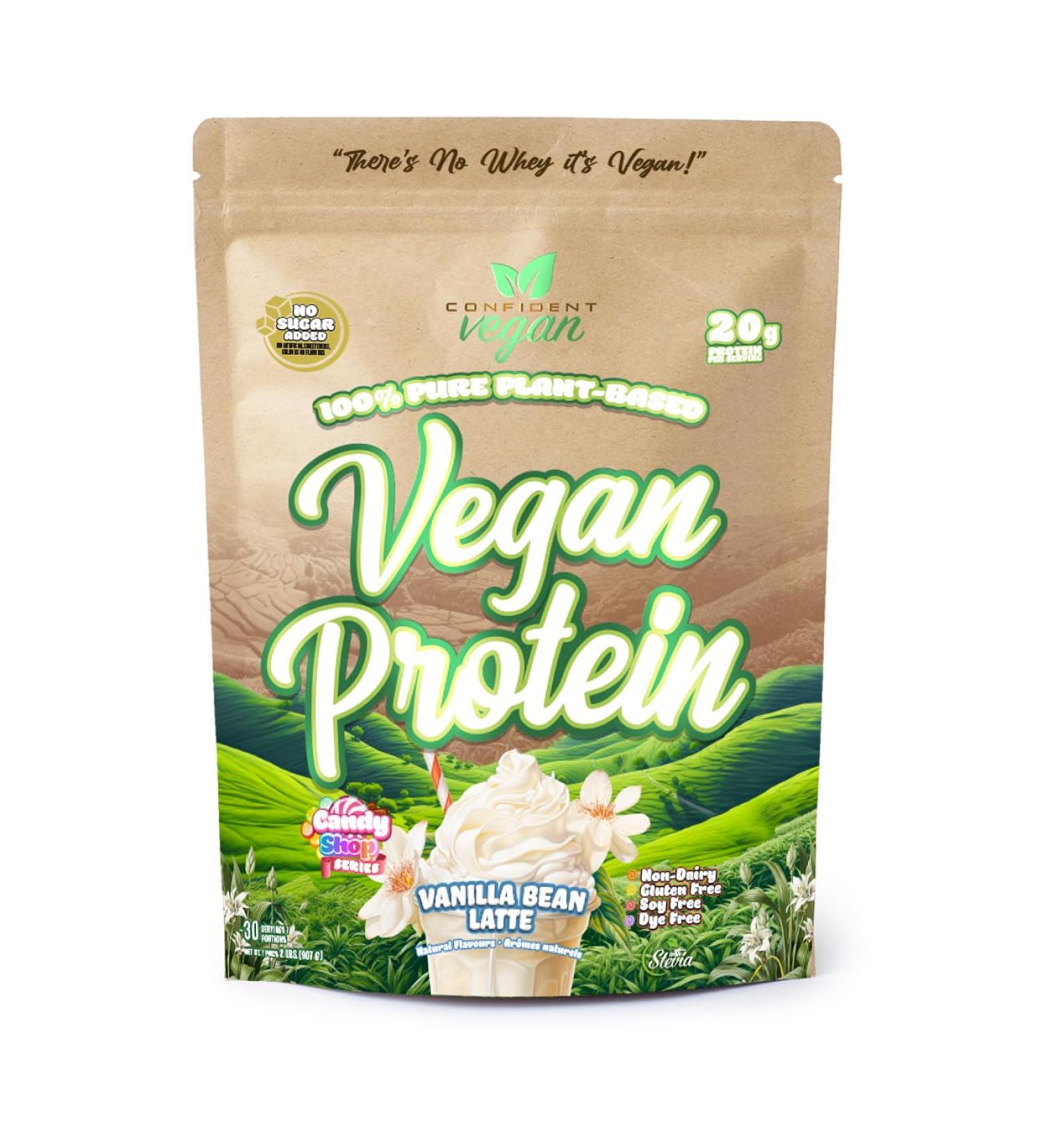 CONFIDENT VEGAN 100% Pure Plant-Based VEGAN PROTEIN Gluten Free No Added Sugar - 20g of Delicious Protein Per Serving VANILLA BEAN LATTE 2 Pound 30 Servings - Buy Online on GoSupps.com