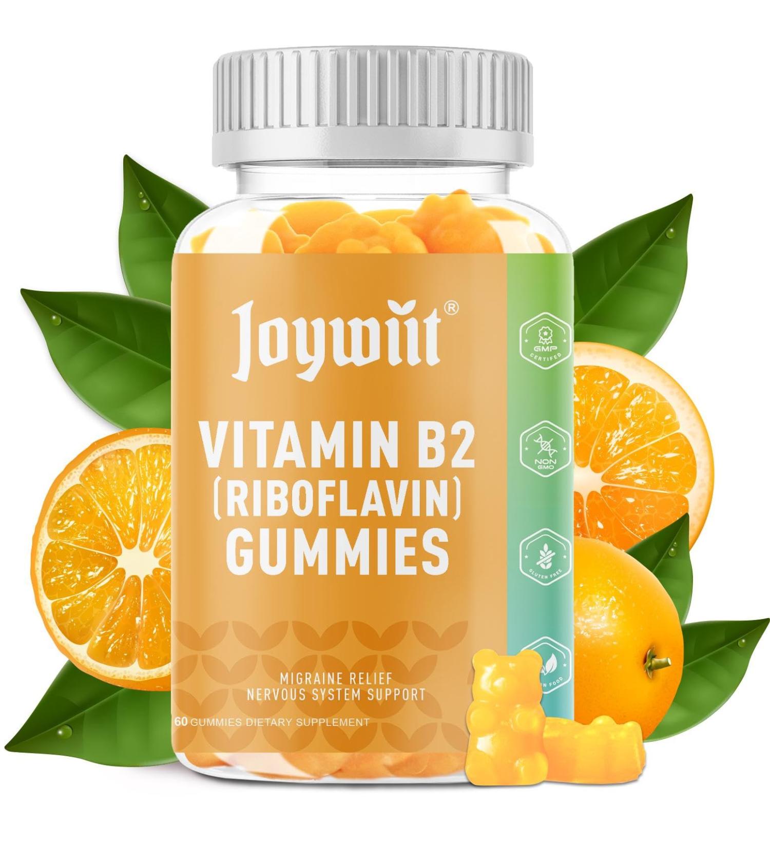 Vitamin B2 Gummies 500mg - Riboflavin for Adults | Migraine Relief & Nervous System Support | Non-GMO Vegan Orange Flavor - 60 Count - Buy Online on GoSupps.com