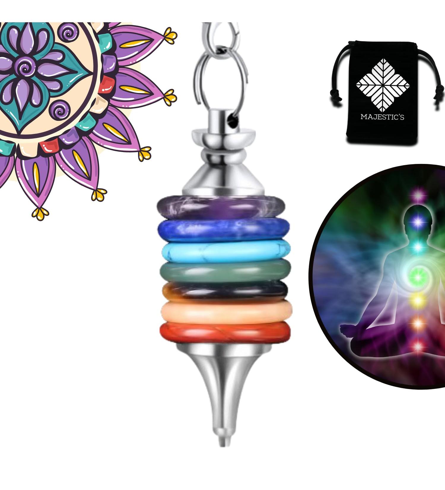 Radiesthesia Pendulum with 7 Chakras - Amethyst Quartz Aventurine Lapis Lazuli | Silver Esoteric Oracle Pendulum for Healing & Divination - Buy Online on GoSupps.com