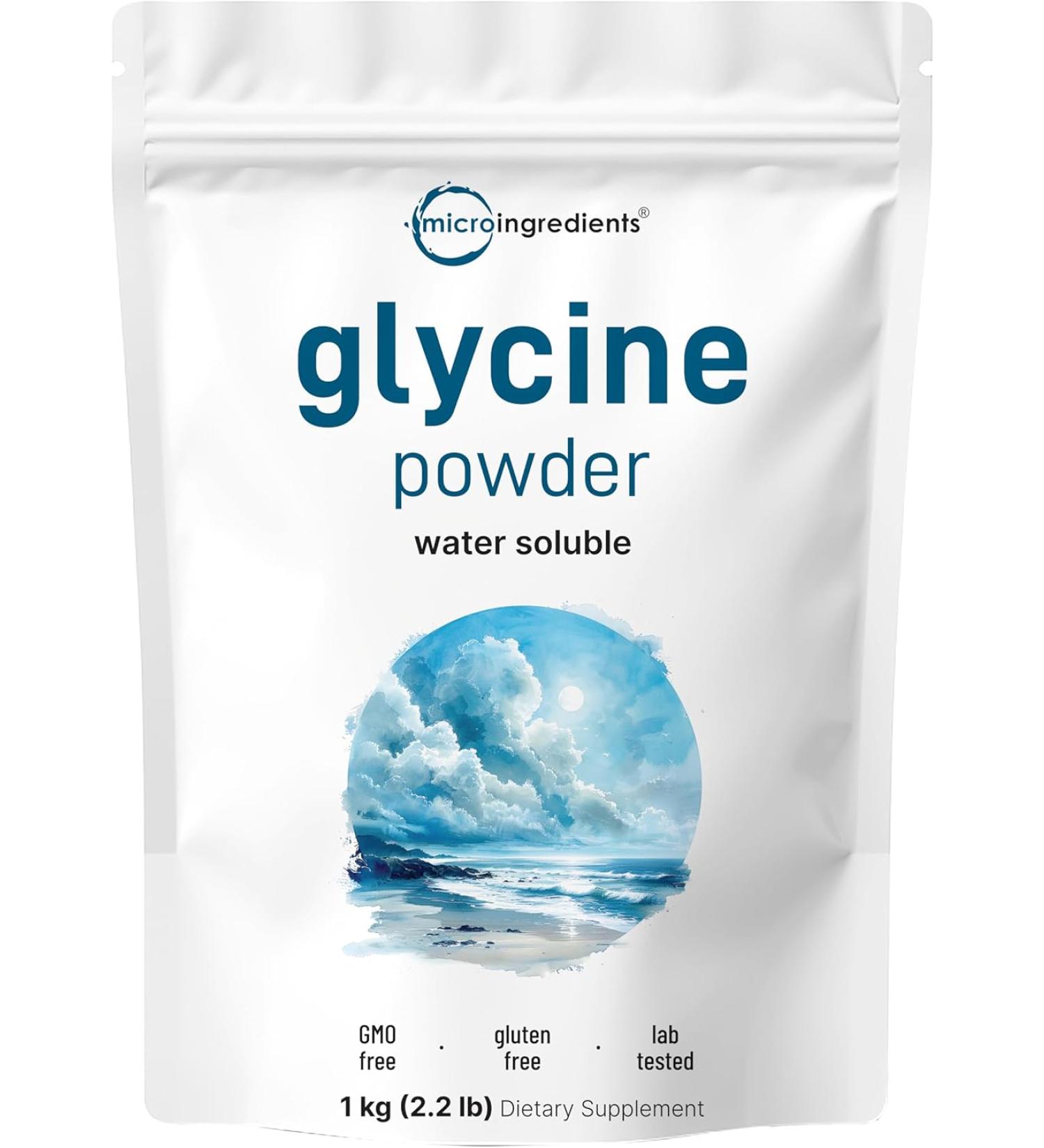 Micro Ingredients Glycine Powder 1KG - Supports Restful Sleep & Neurotransmitter - 1000mg Per Serving - Water Soluble - USA Made - Buy Online on GoSupps.com