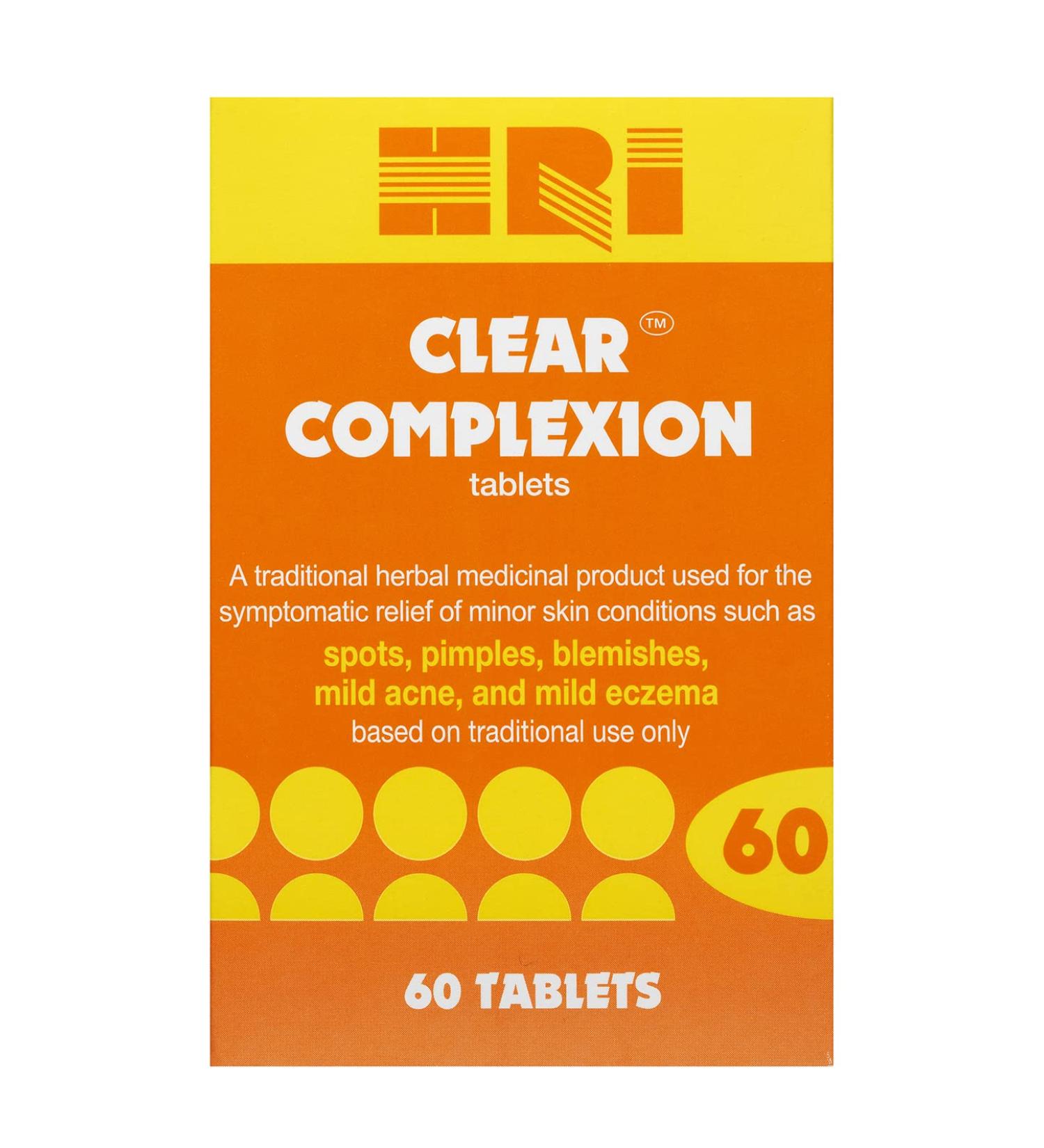 HRI Clear Complexion Tablets - 60 Count for Symptomatic Relief of Skin Conditions - Spots, Pimples, Blemishes, Acne, Eczema - Pack of 1 - Buy Online on GoSupps.com