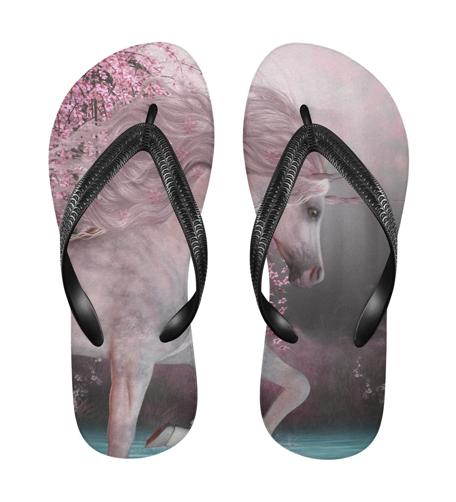 Mnsruu Cherry Blossom Unicorn Flip Flops & Sandals - Colorful Comfort for Home Spa & Travel | Unisex Sizes Available - Buy Online on GoSupps.com