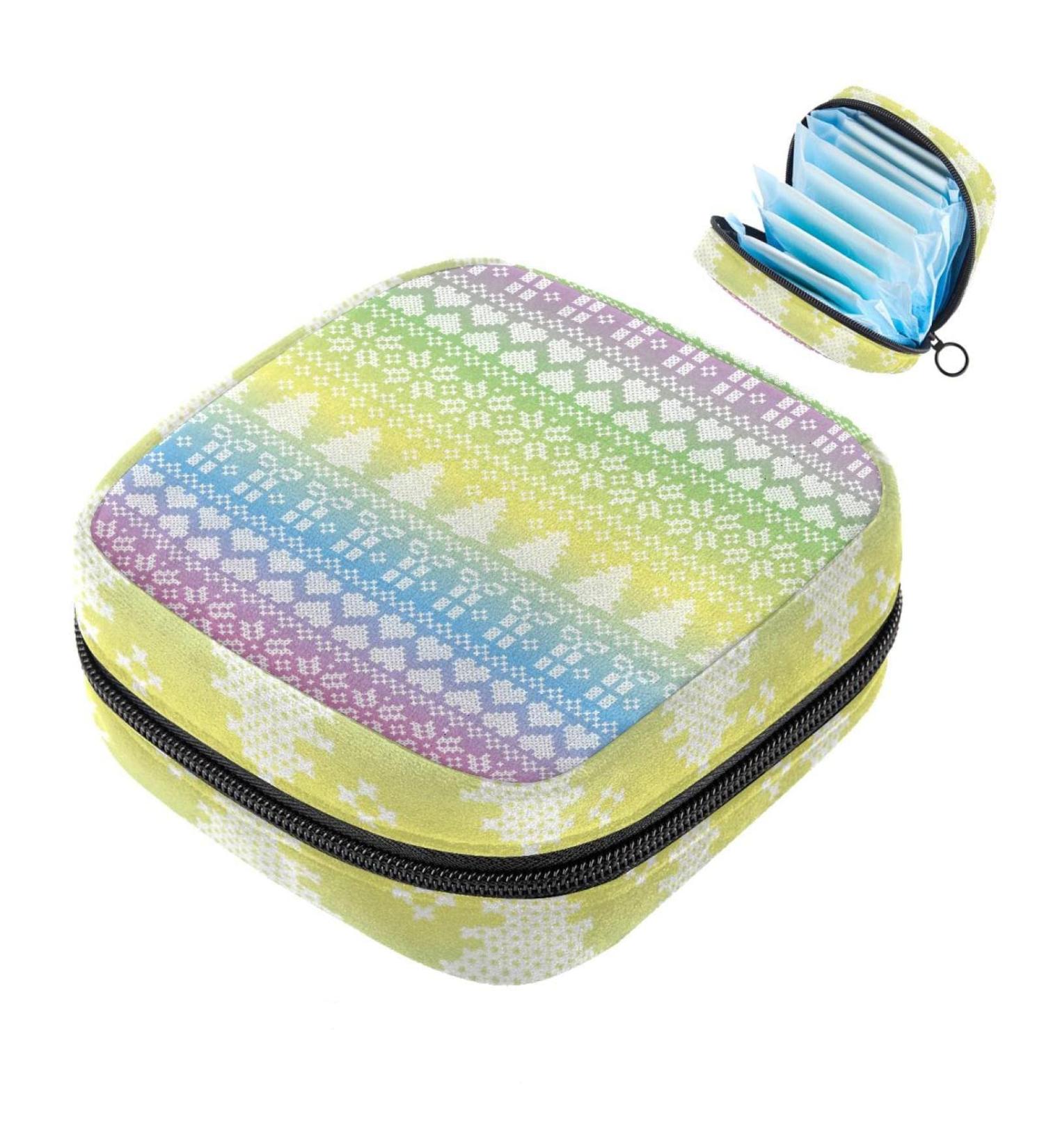 Buy Colorful Rainbow Menstruation Pad Bag with Zipper - Stylish Women's Tampon & Napkin Organizer for Girls - Buy Online on GoSupps.com