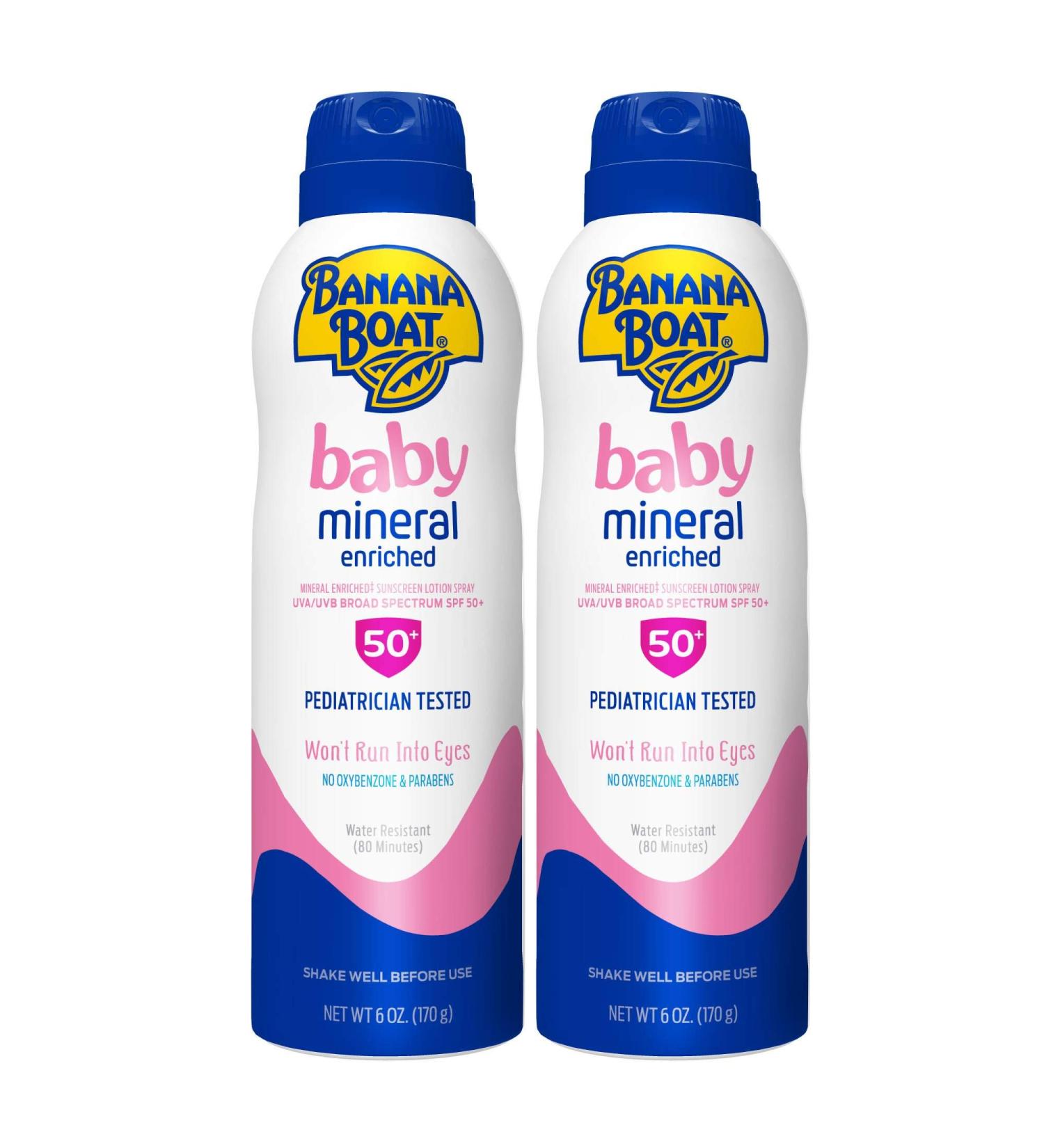 Banana Boat Baby Mineral Enriched Reef Friendly Sunscreen Spray SPF 50 - Twin Pack 6oz - Buy Online on GoSupps.com