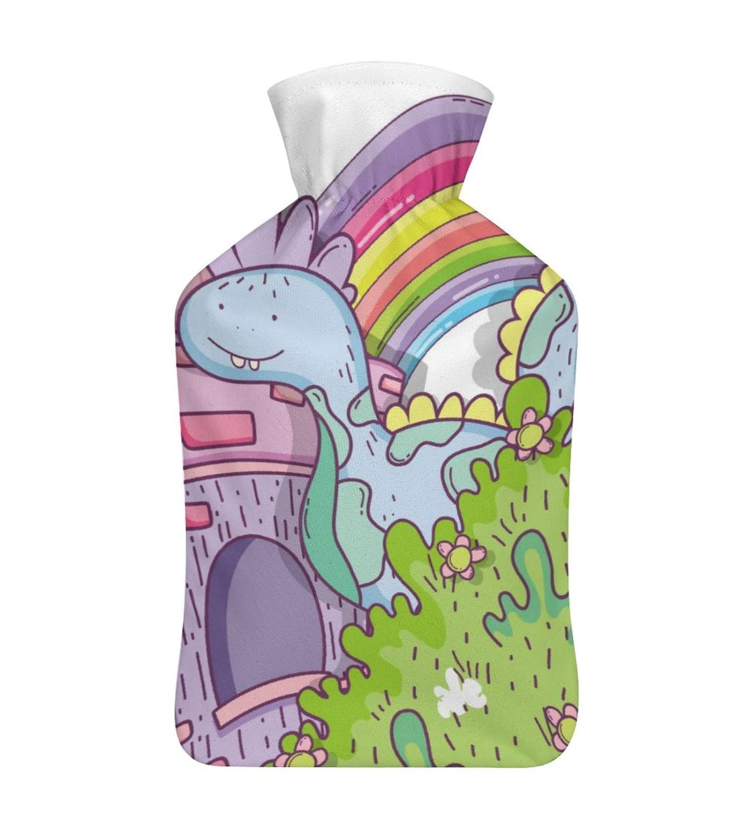 Dinosaur Castle Hot Water Bottle with Plush Cover - Hand Warmer for Adults & Kids | 26.5x15.3cm - International Shipping - Buy Online on GoSupps.com