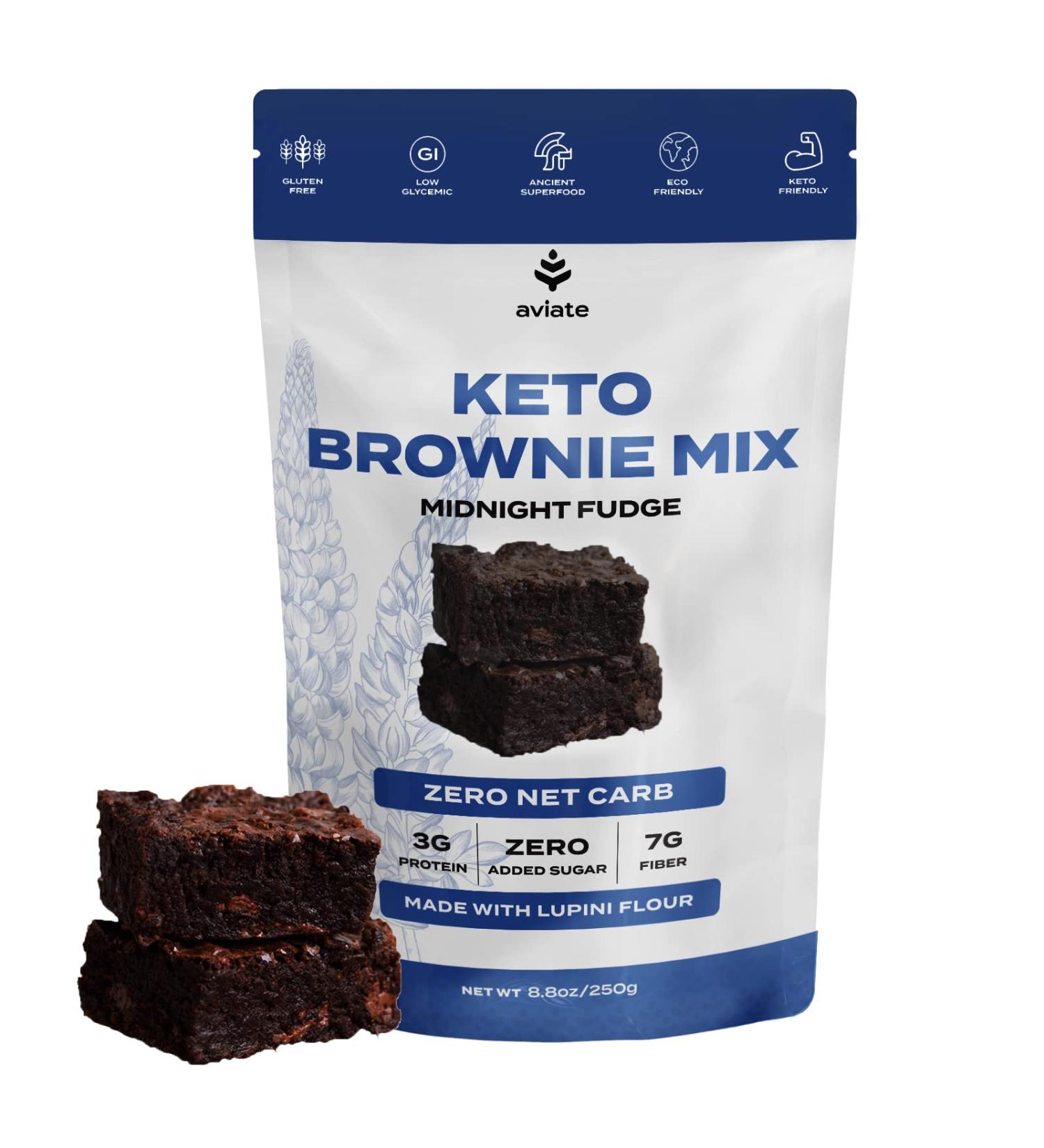Aviate Keto Brownie Mix - Midnight Fudge Chocolate - 0 Net Carb, Sugar-Free & Gluten-Free Dessert - Lupini Flour Low Carb Brownie Mix (8.8 oz) | Keto-Friendly Snack - Buy Online on GoSupps.com