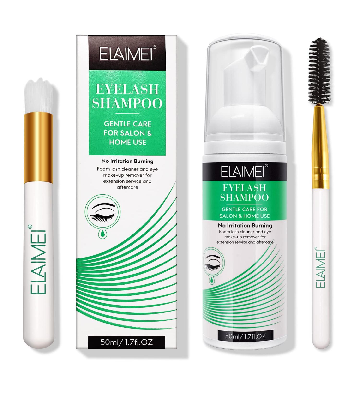 Eyelash Extension Shampoo 50ml + Brush and Mascara Wand Foaming Eyelid Cleanser Eyelash Extension Cleanser Foam Eyelash Wash and Eyelash Bath for Extensions (Green) - Buy Online on GoSupps.com