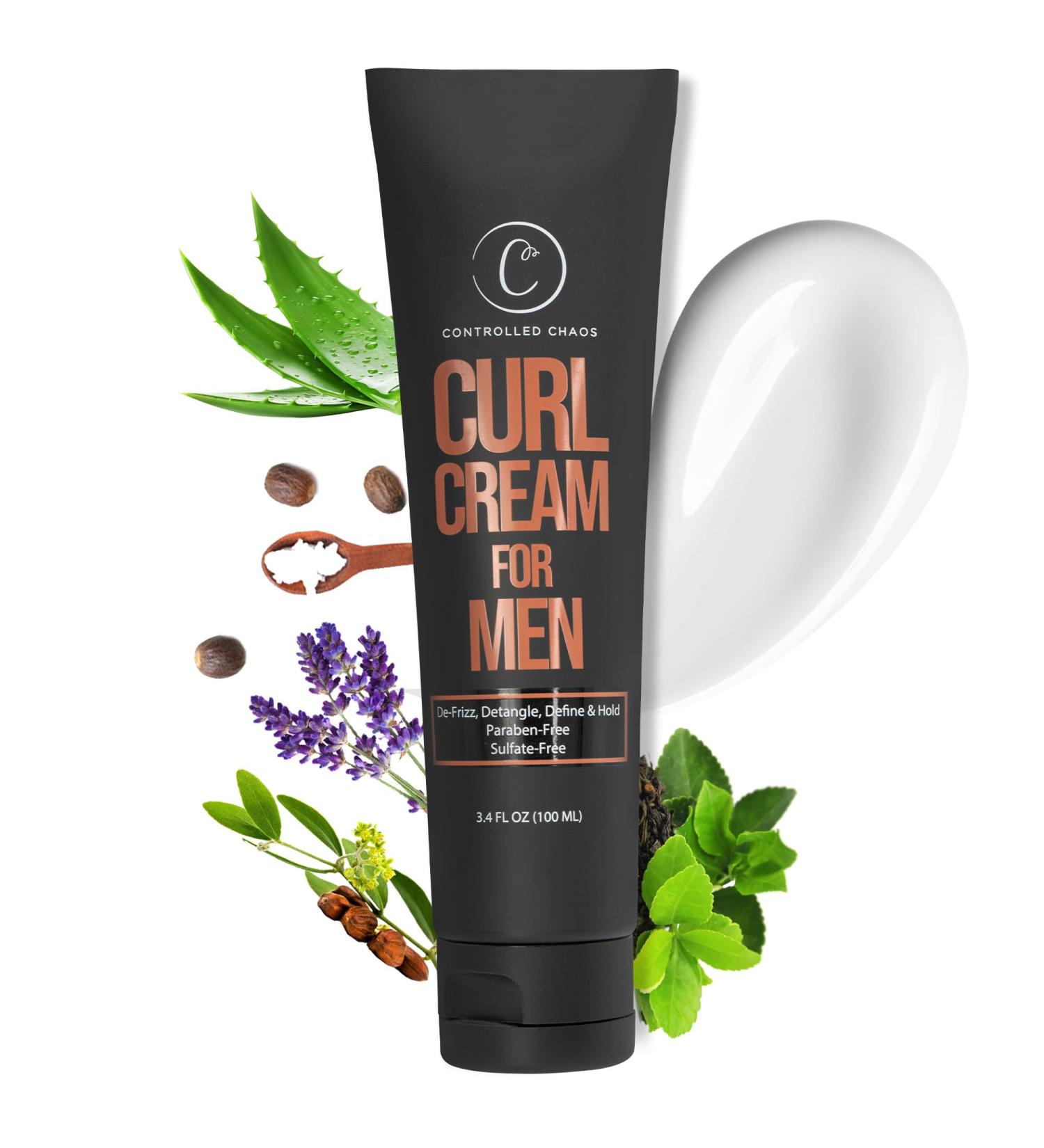 Controlled Chaos Curl Cream for Men - Anti-Frizz Hair Styling Cream for Wavy & Curly Hair with Shea Butter Jojoba & Coconut Oil (3.4oz) - Sulfate-Free & Smooth Finish - Buy Online on GoSupps.com
