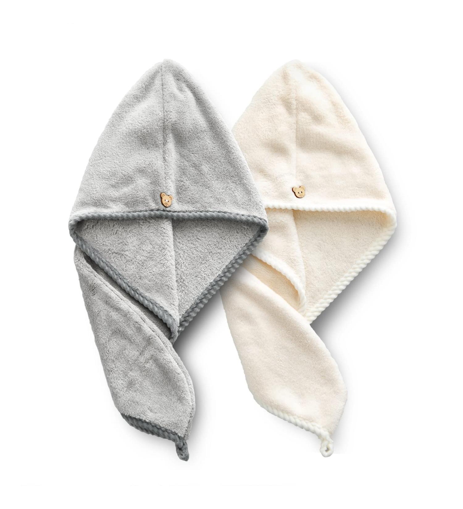 Chillyfar Microfiber Towel Set - Quick Drying Super Absorbent Hair Towels for Women & Girls (2 Pack: Beige & Dark Gray) - Perfect for Long Curly Thick Hair - Buy Online on GoSupps.com